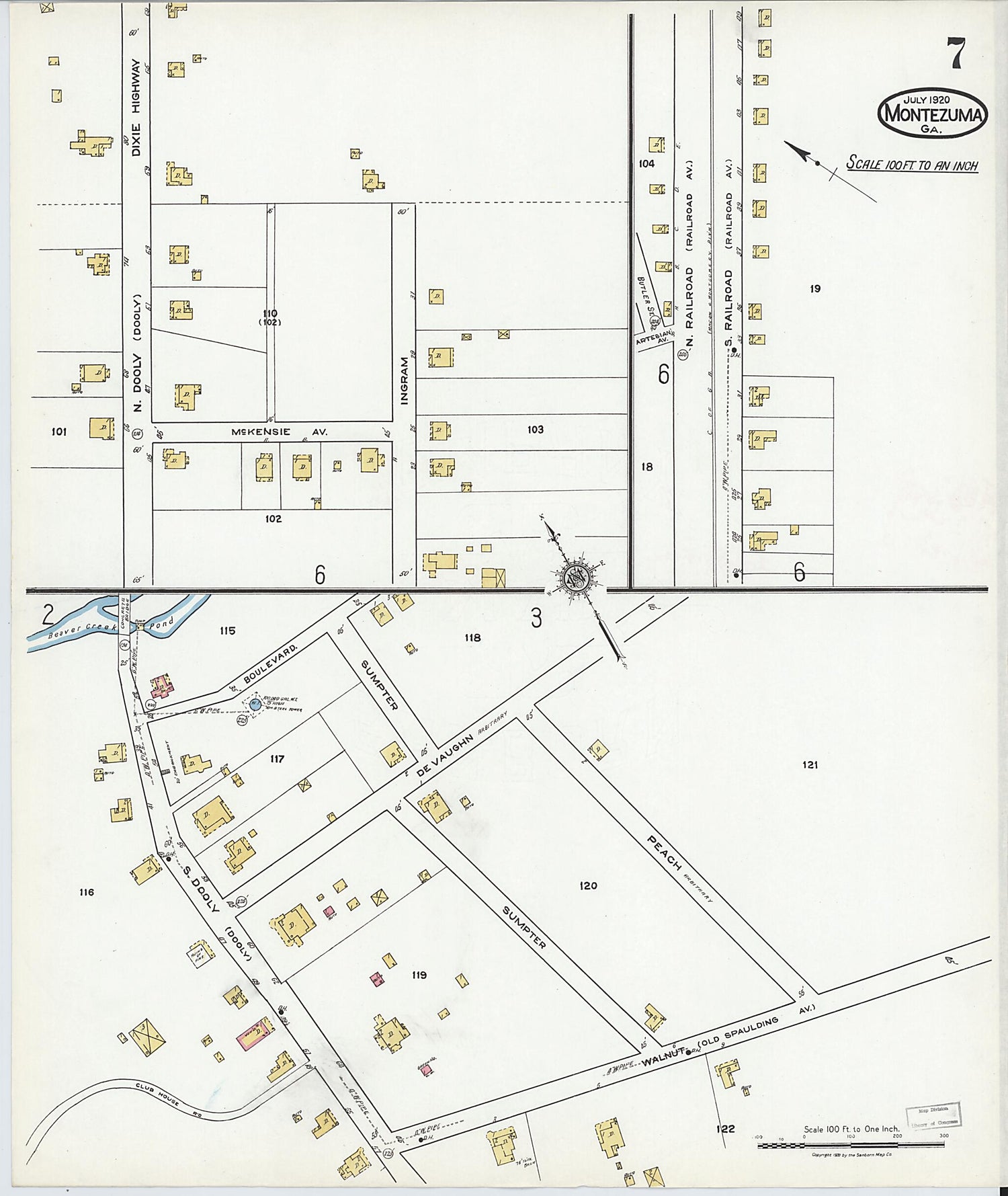 This old map of Montezuma, Macon County, Georgia was created by Sanborn Map Company in 1920
