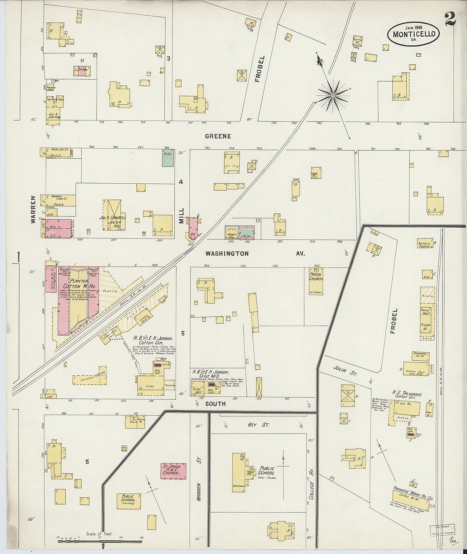 This old map of Monticello, Jasper County, Georgia was created by Sanborn Map Company in 1898