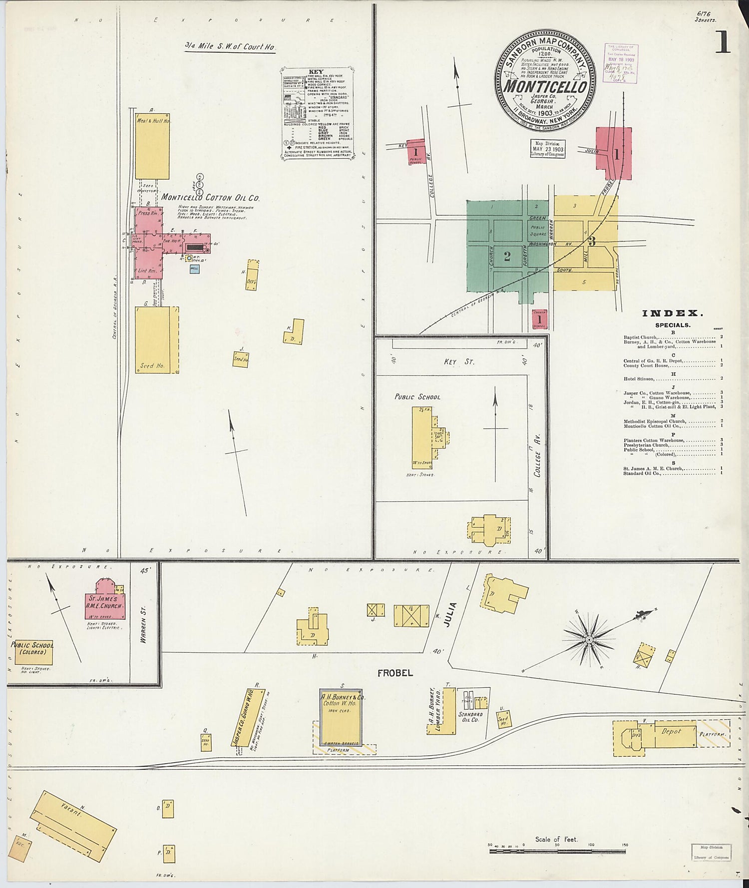 This old map of Monticello, Jasper County, Georgia was created by Sanborn Map Company in 1903