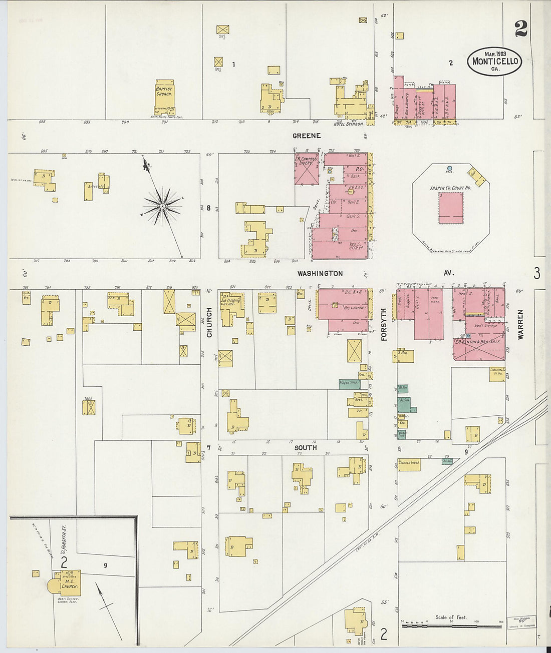 This old map of Monticello, Jasper County, Georgia was created by Sanborn Map Company in 1903