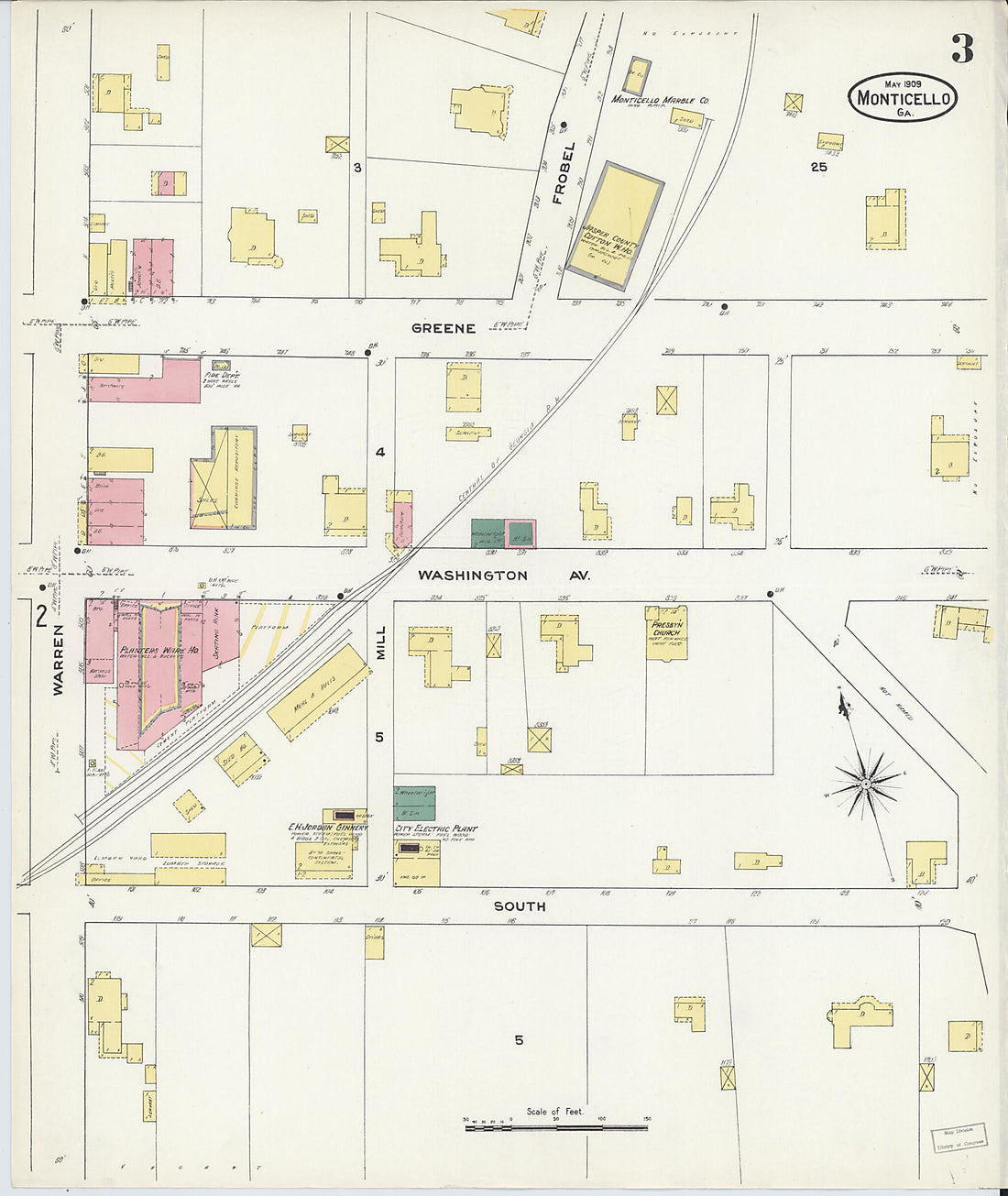 This old map of Monticello, Jasper County, Georgia was created by Sanborn Map Company in 1909