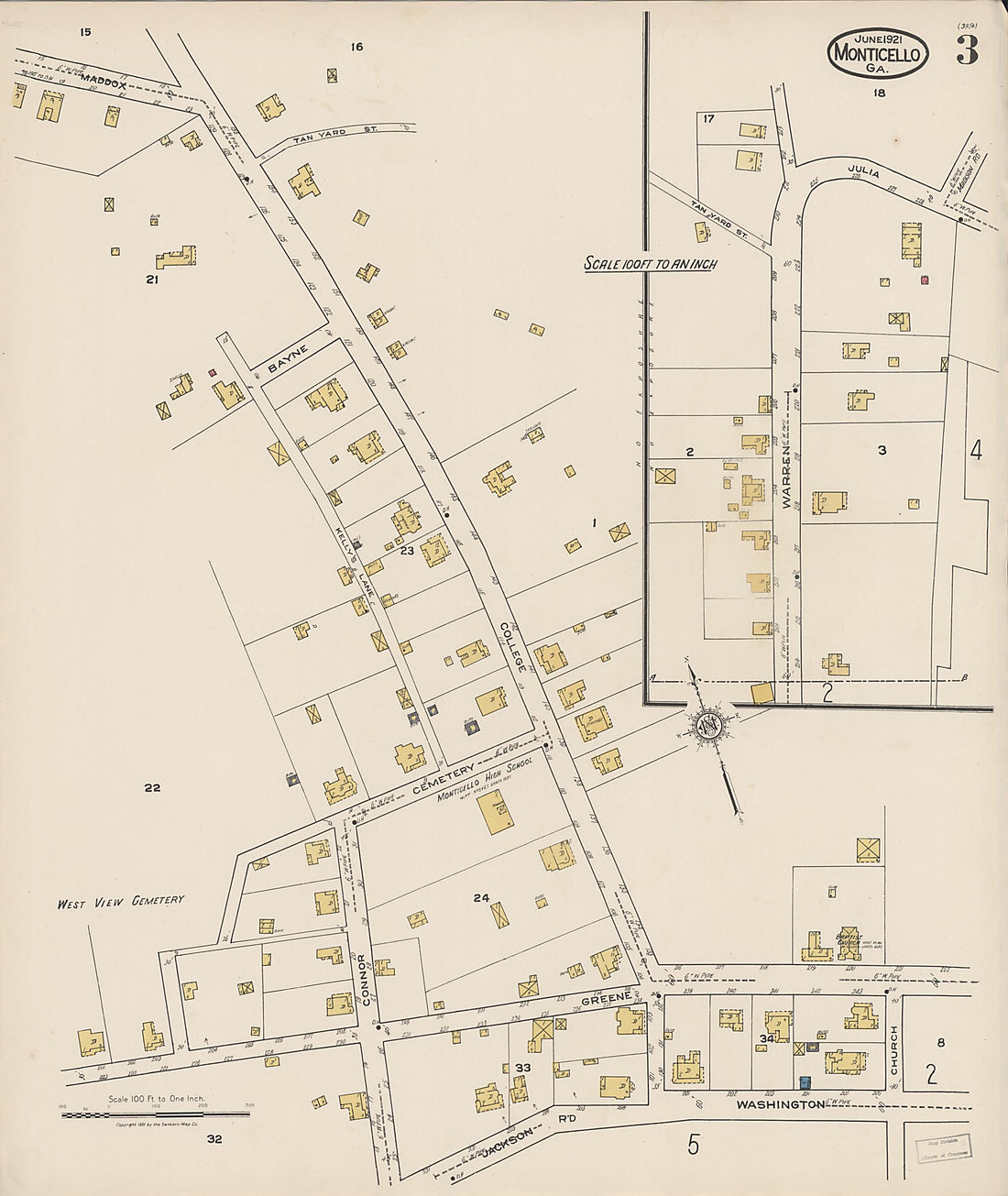 This old map of Monticello, Jasper County, Georgia was created by Sanborn Map Company in 1921