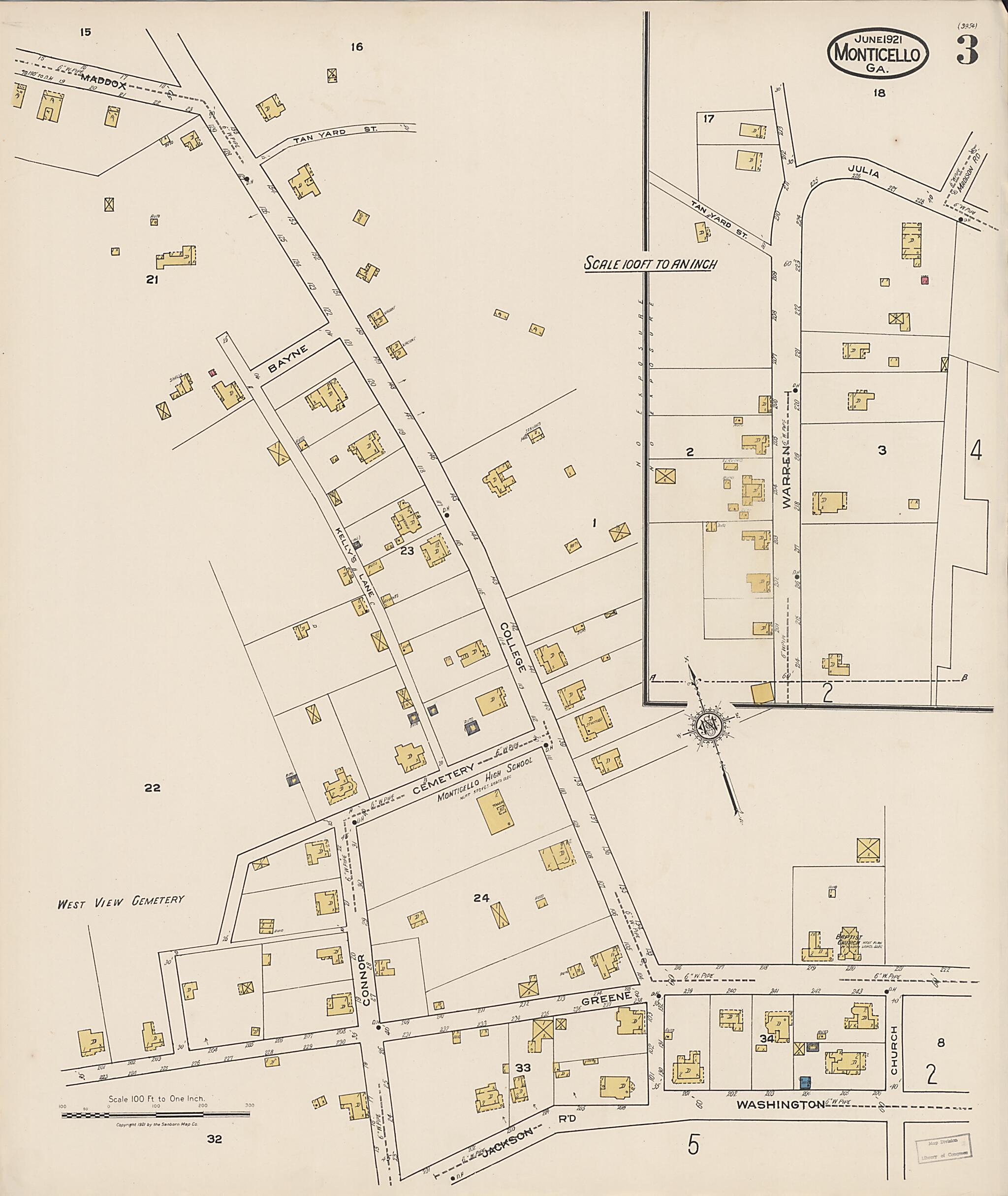 This old map of Monticello, Jasper County, Georgia was created by Sanborn Map Company in 1921