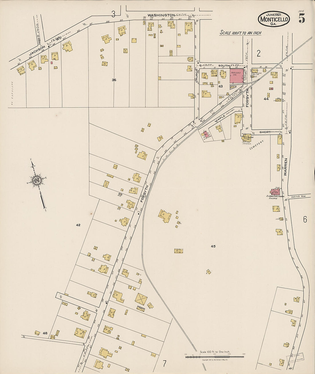 This old map of Monticello, Jasper County, Georgia was created by Sanborn Map Company in 1921