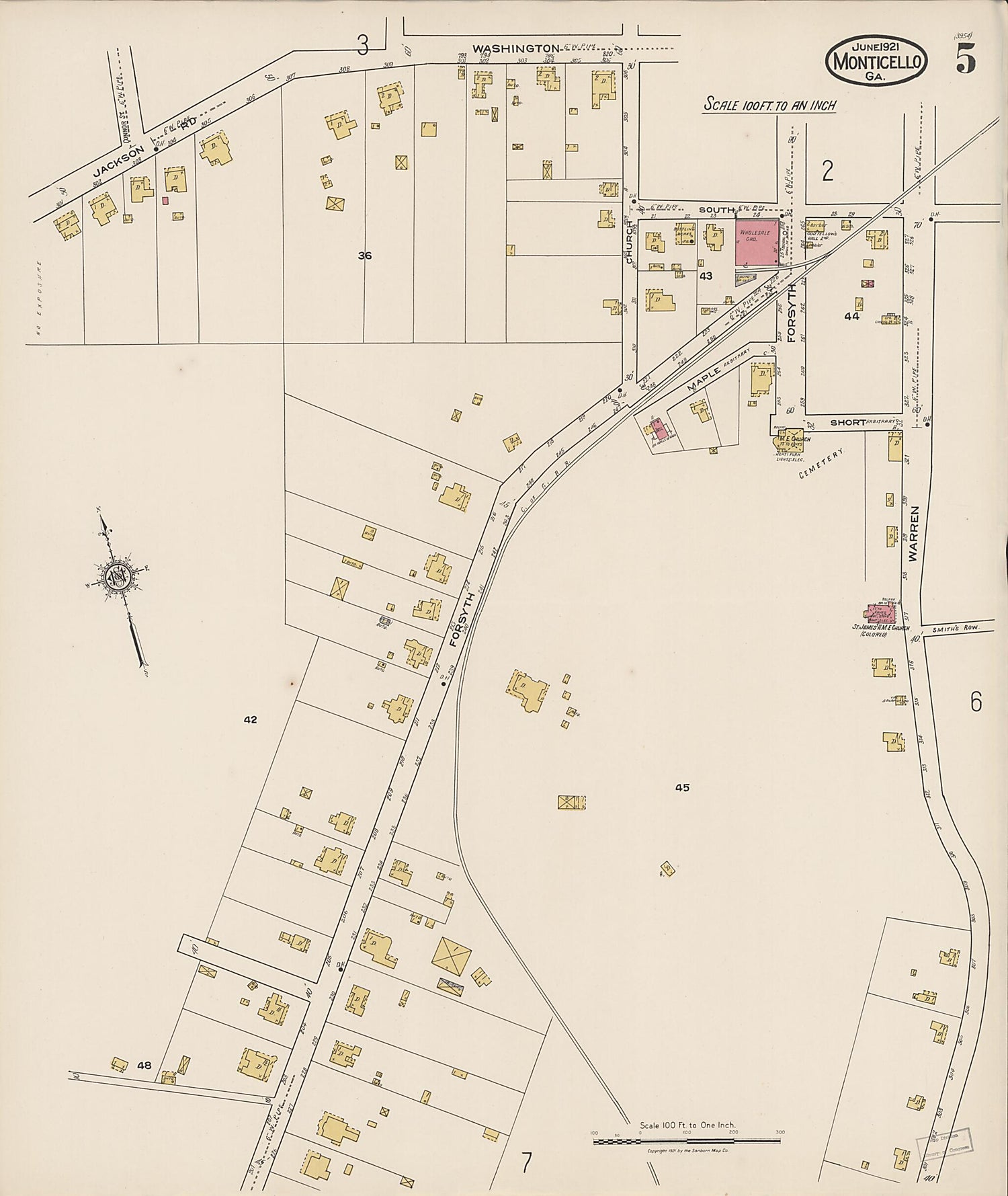 This old map of Monticello, Jasper County, Georgia was created by Sanborn Map Company in 1921