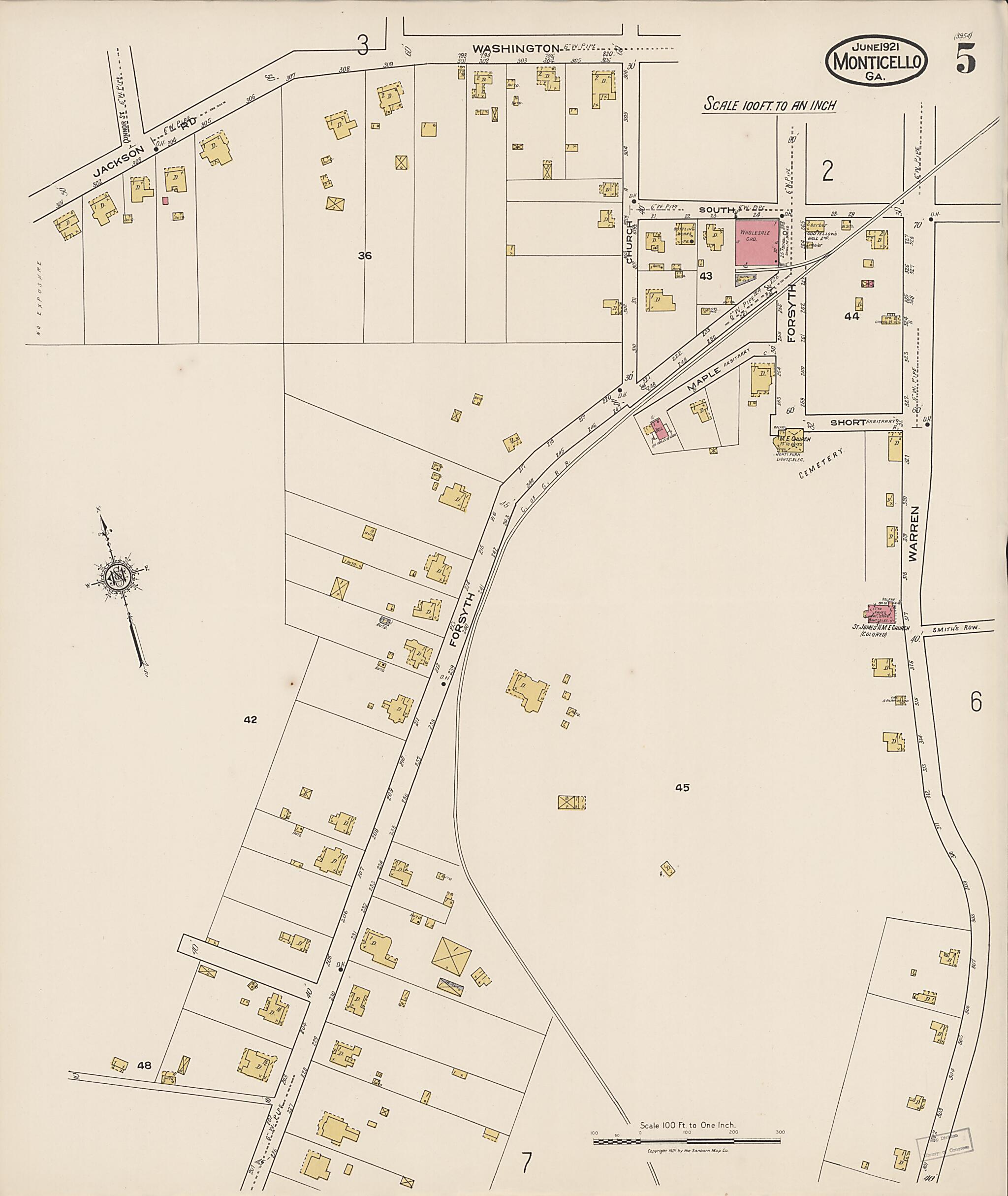 This old map of Monticello, Jasper County, Georgia was created by Sanborn Map Company in 1921
