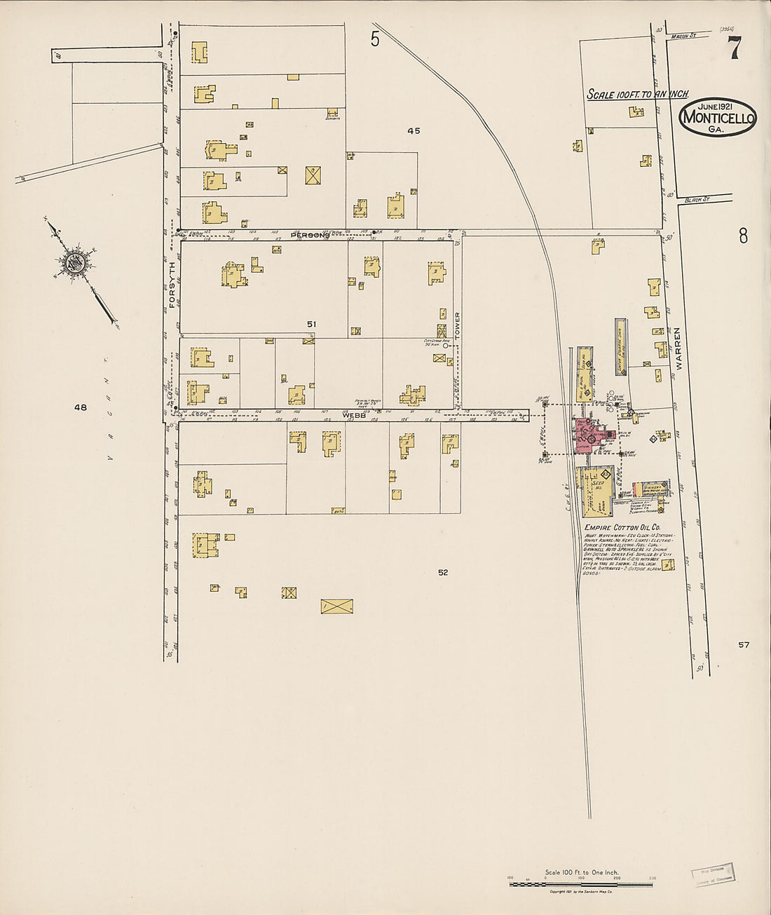 This old map of Monticello, Jasper County, Georgia was created by Sanborn Map Company in 1921