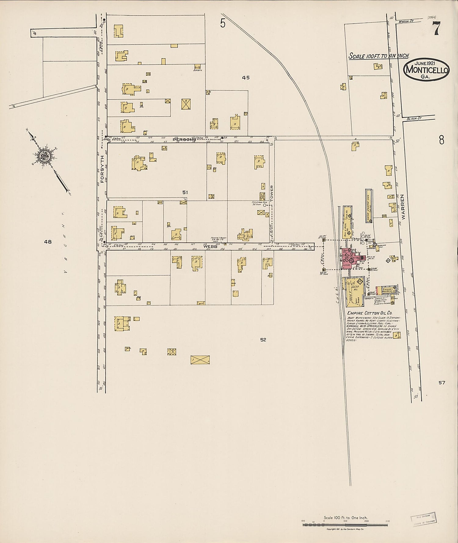 This old map of Monticello, Jasper County, Georgia was created by Sanborn Map Company in 1921