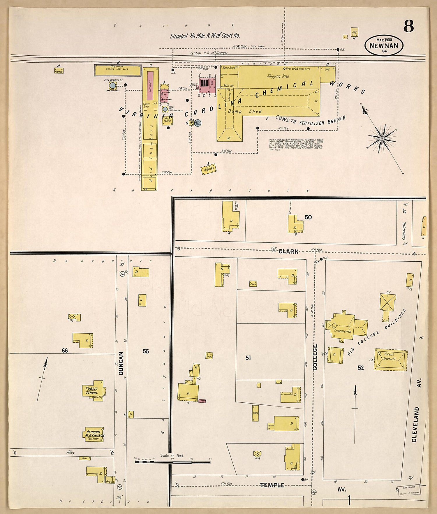 This old map of Newnan, Coweta County, Georgia was created by Sanborn Map Company in 1900