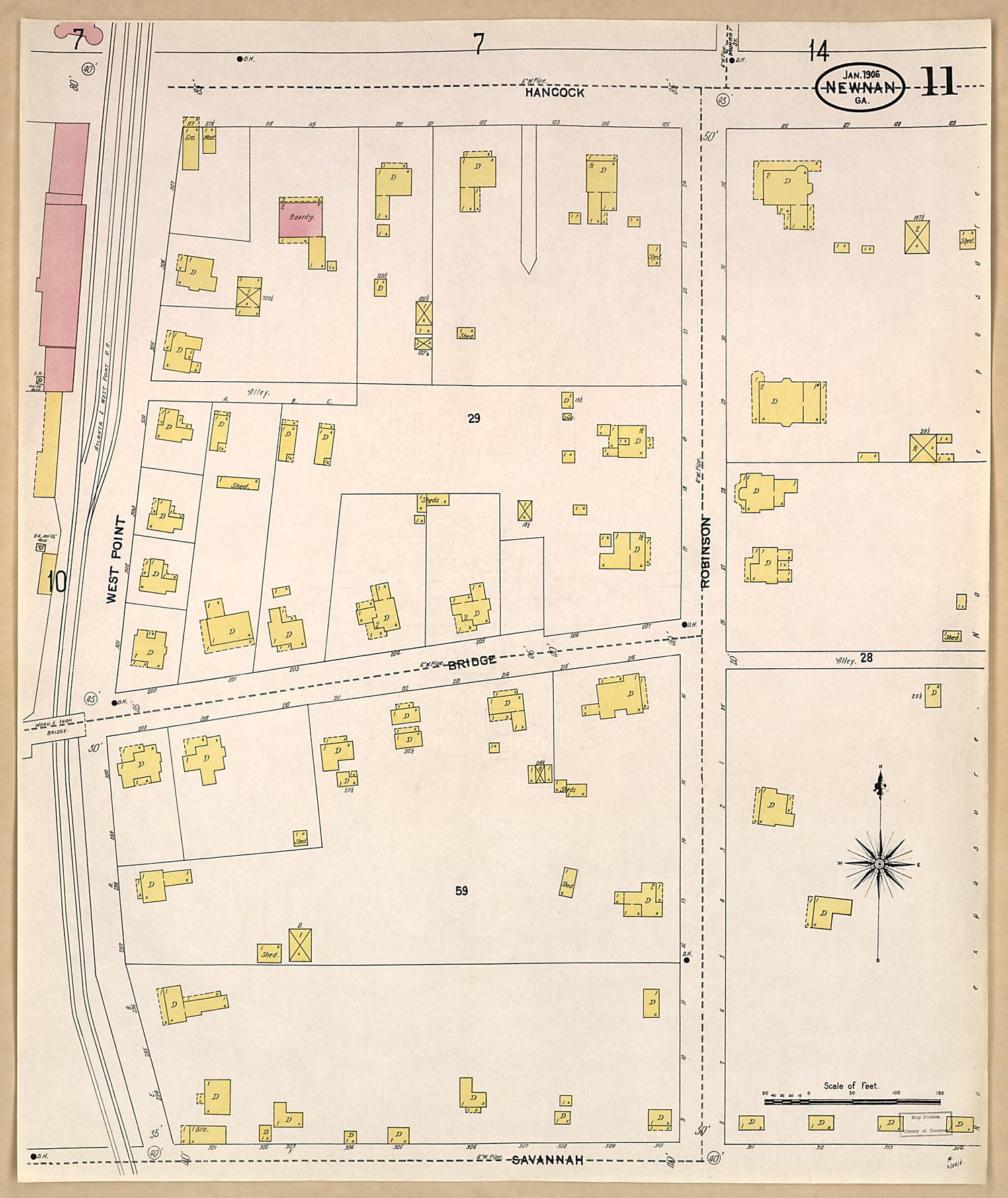 This old map of Newnan, Coweta County, Georgia was created by Sanborn Map Company in 1906