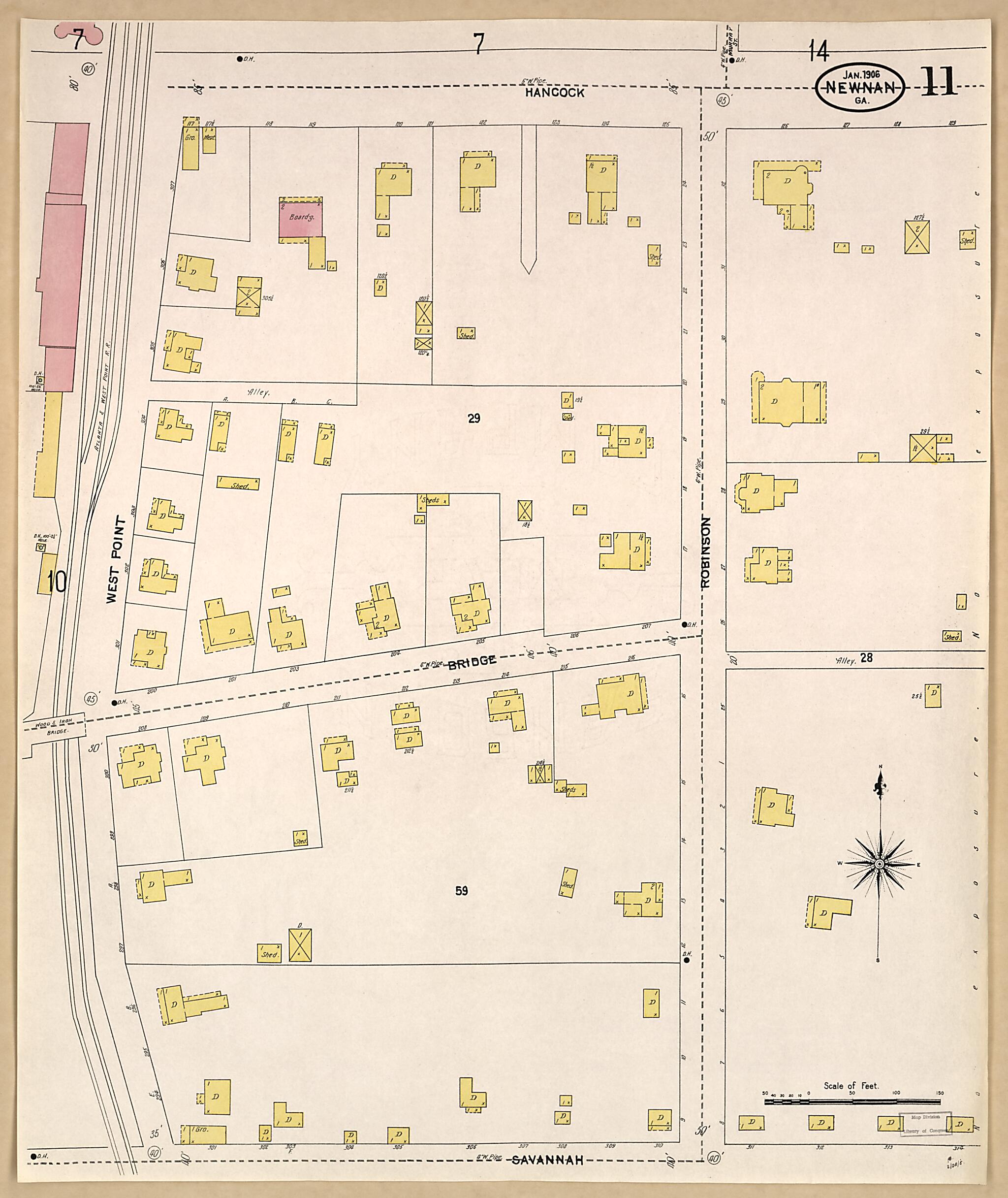This old map of Newnan, Coweta County, Georgia was created by Sanborn Map Company in 1906