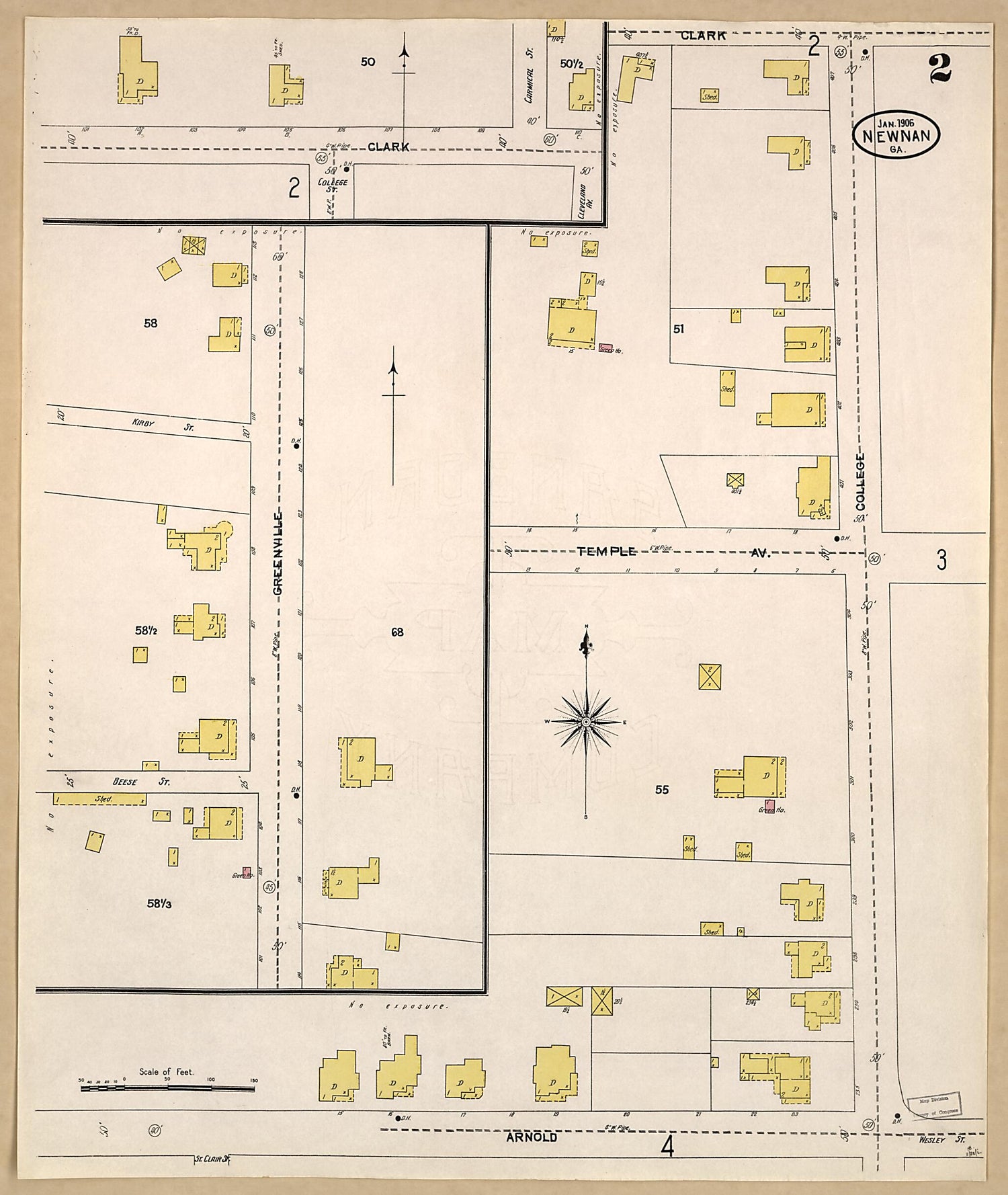 This old map of Newnan, Coweta County, Georgia was created by Sanborn Map Company in 1906