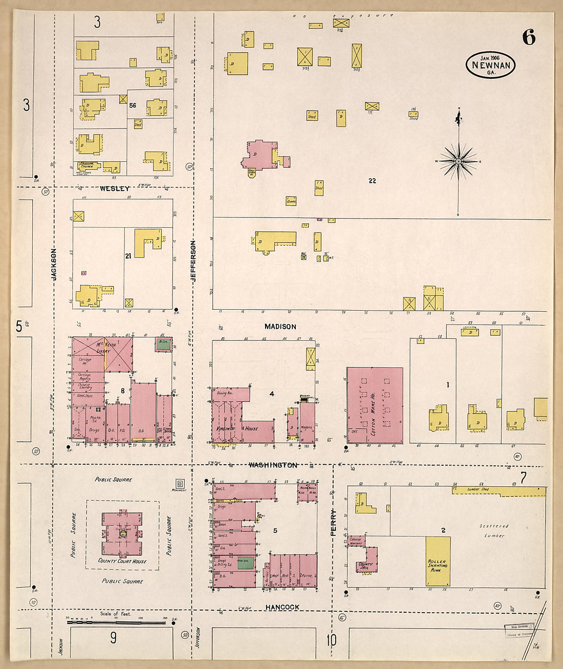 This old map of Newnan, Coweta County, Georgia was created by Sanborn Map Company in 1906