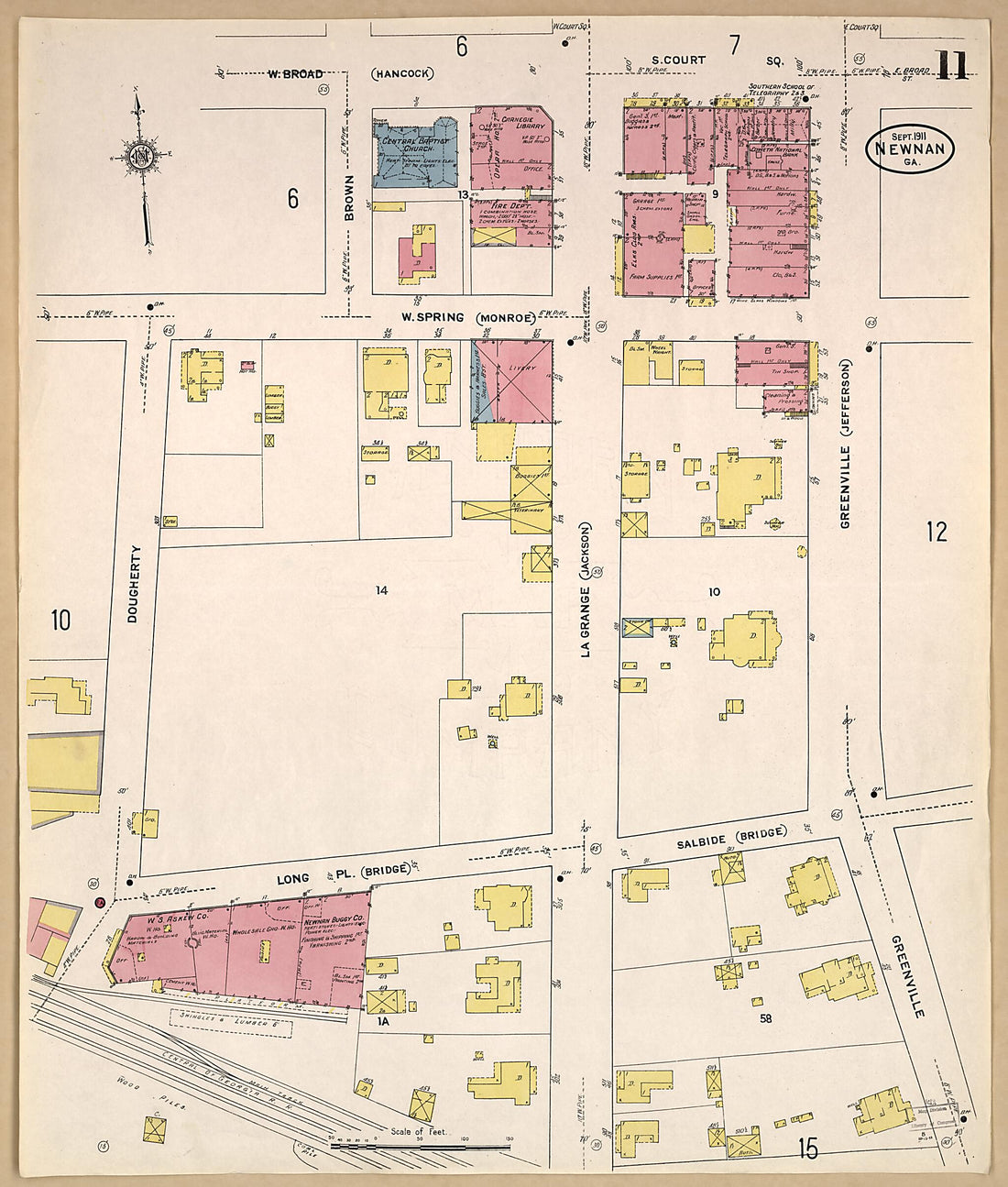 This old map of Newnan, Coweta County, Georgia was created by Sanborn Map Company in 1911
