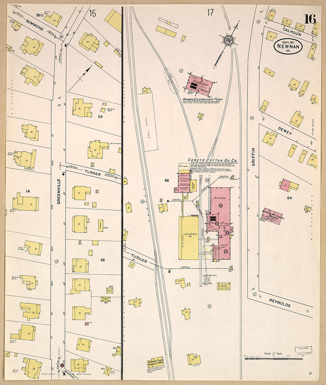 This old map of Newnan, Coweta County, Georgia was created by Sanborn Map Company in 1911