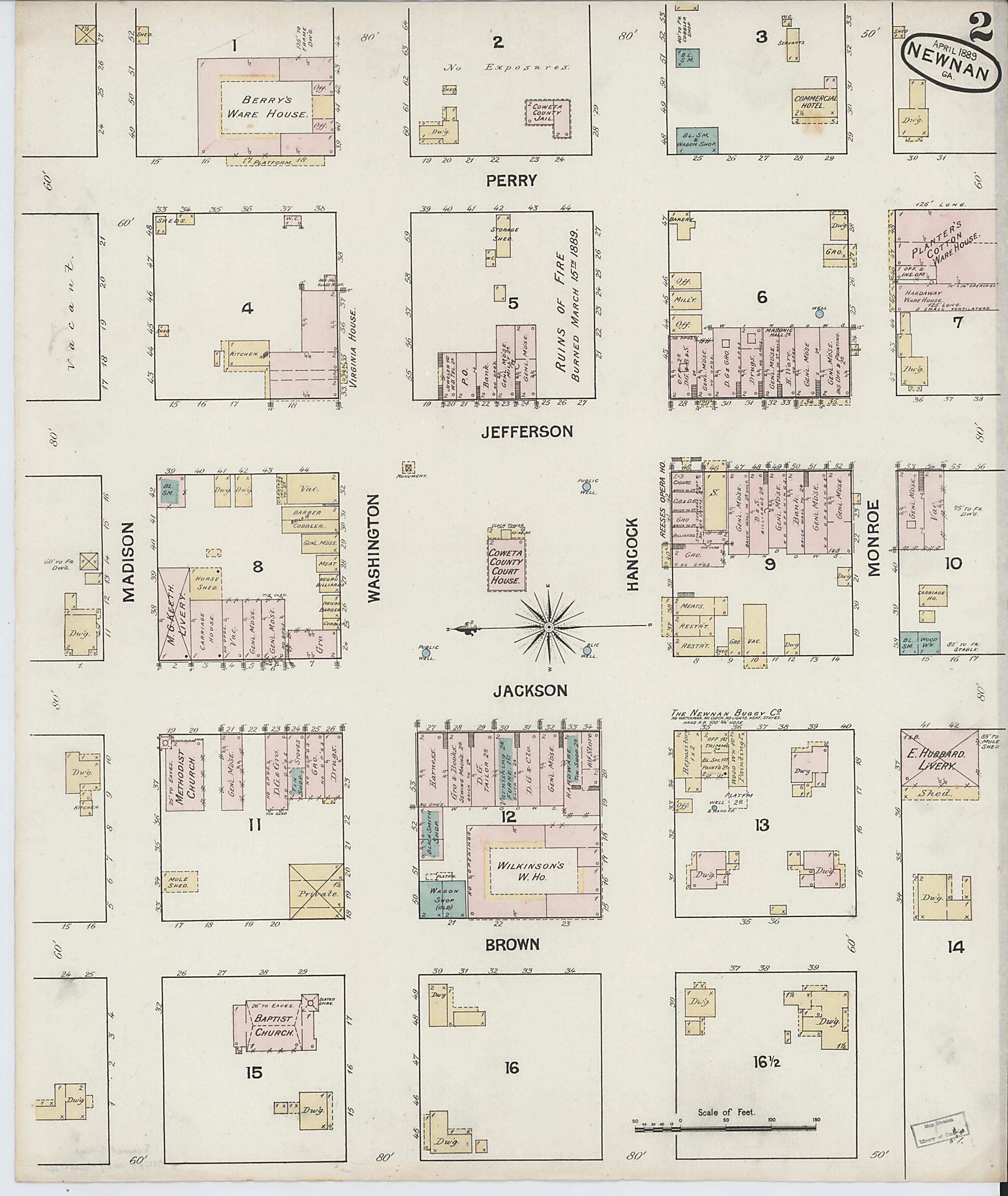 This old map of Newnan, Coweta County, Georgia was created by Sanborn Map Company in 1889