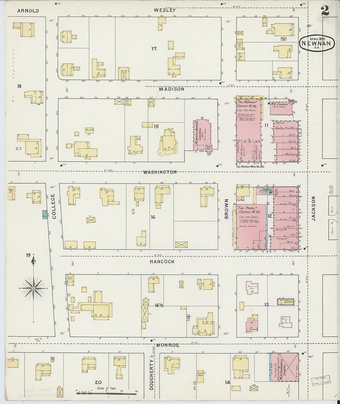 This old map of Newnan, Coweta County, Georgia was created by Sanborn Map Company in 1895
