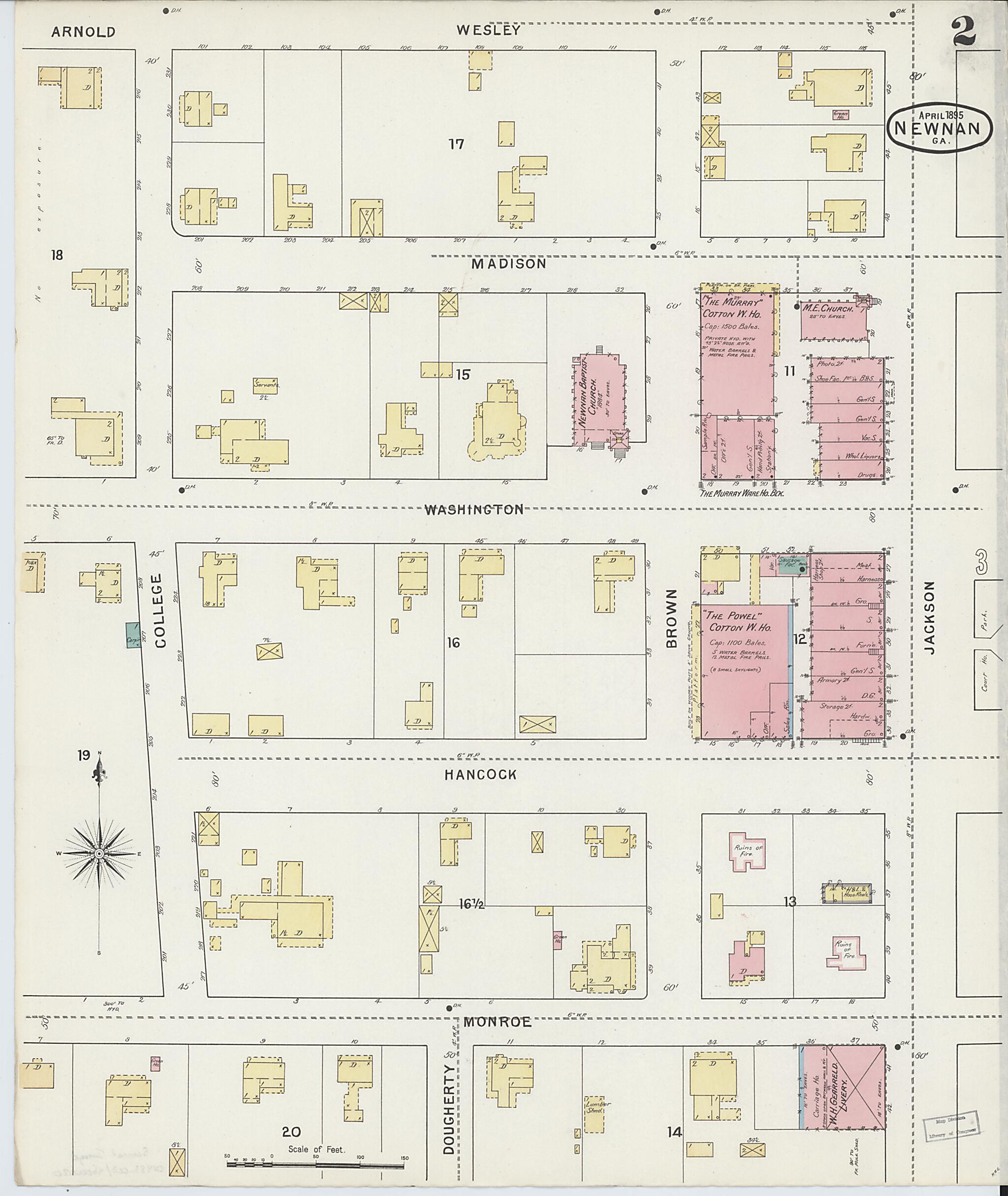 This old map of Newnan, Coweta County, Georgia was created by Sanborn Map Company in 1895