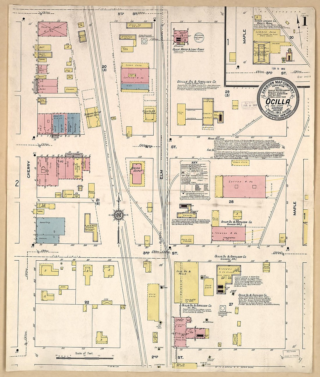 This old map of Ocilla, Irwin County, Georgia was created by Sanborn Map Company in 1912