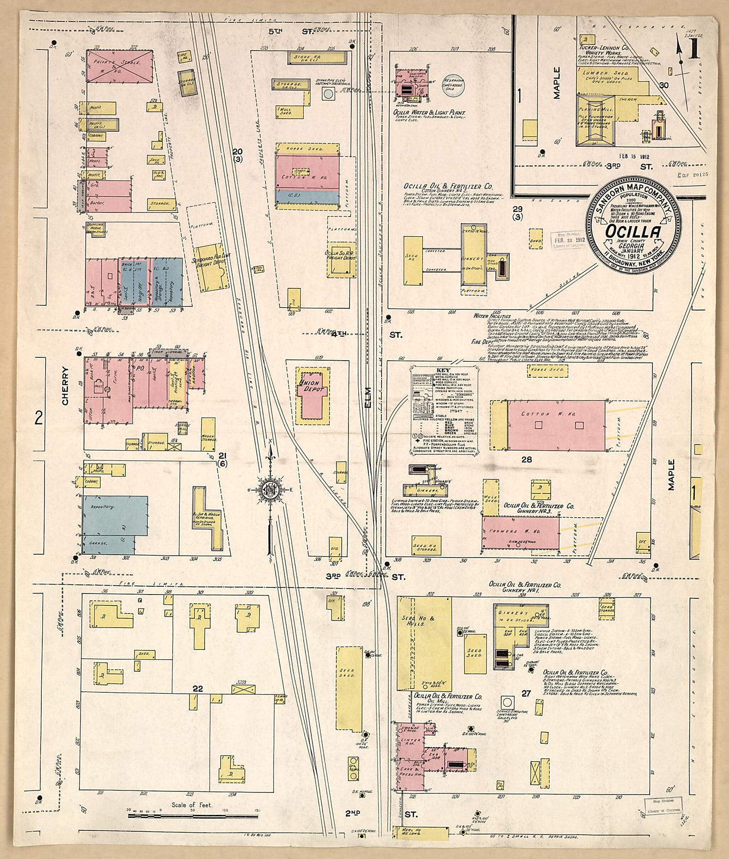 This old map of Ocilla, Irwin County, Georgia was created by Sanborn Map Company in 1912