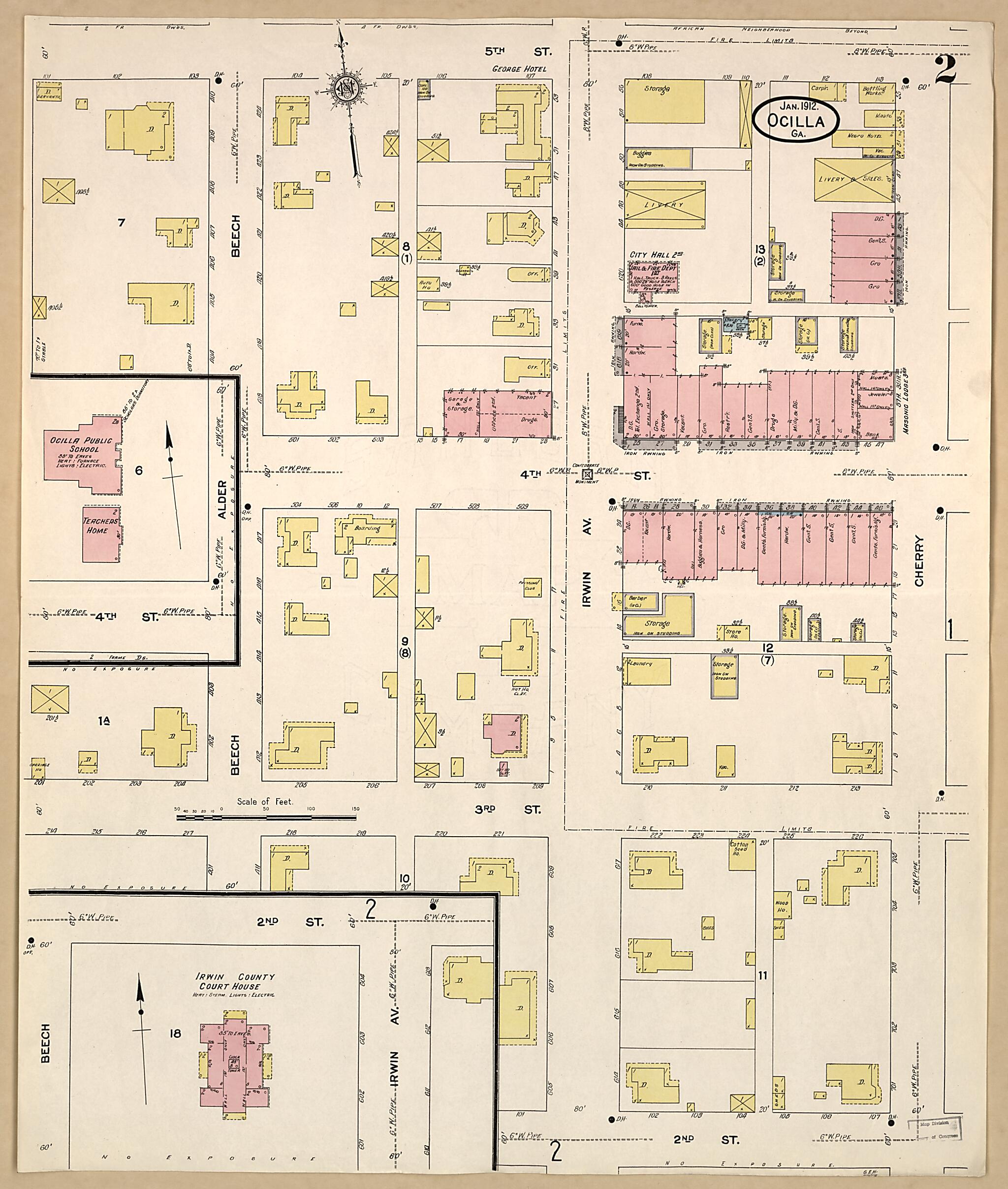 This old map of Ocilla, Irwin County, Georgia was created by Sanborn Map Company in 1912