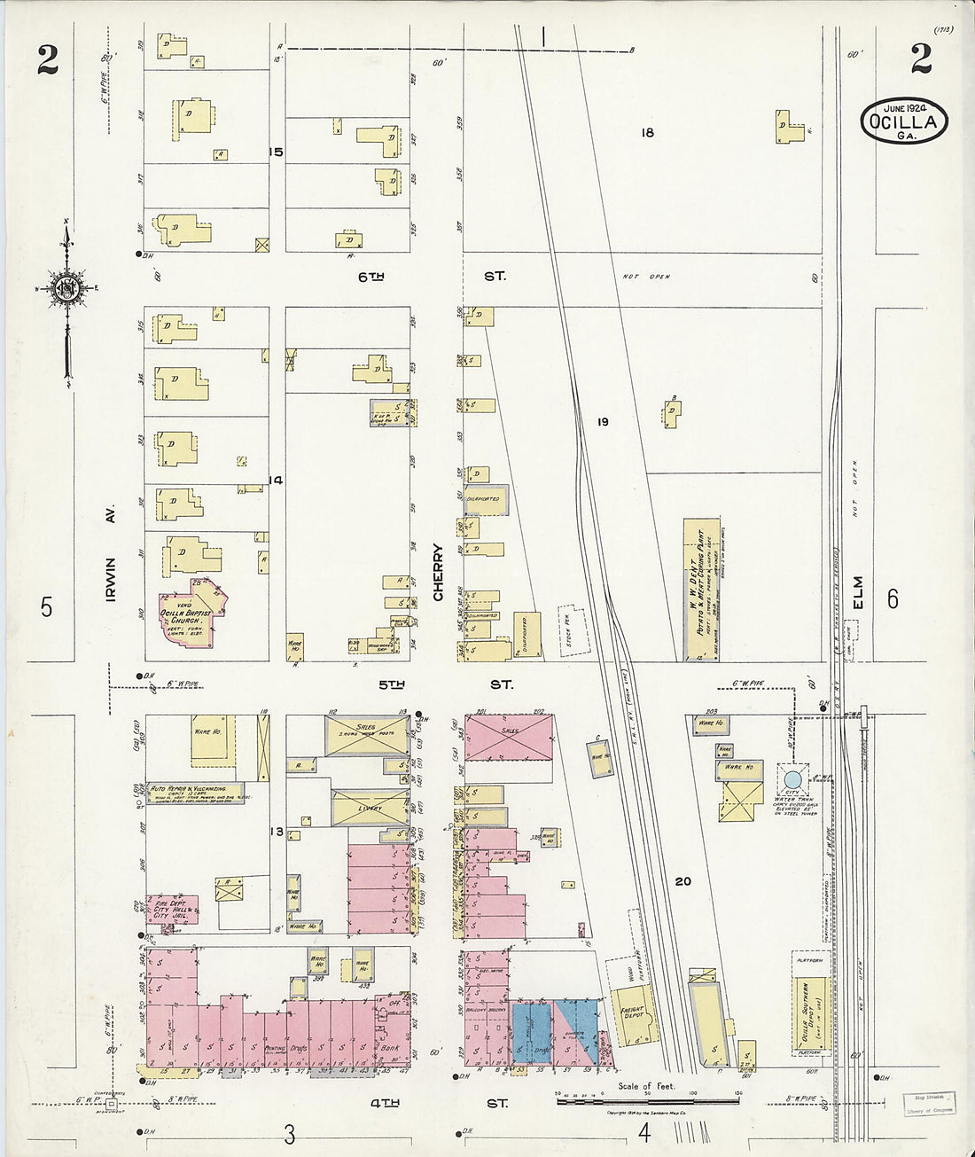 This old map of Ocilla, Irwin County, Georgia was created by Sanborn Map Company in 1924