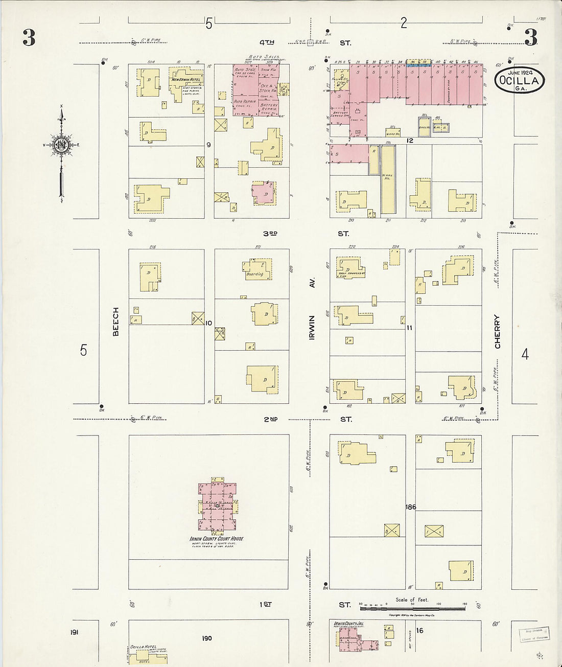 This old map of Ocilla, Irwin County, Georgia was created by Sanborn Map Company in 1924