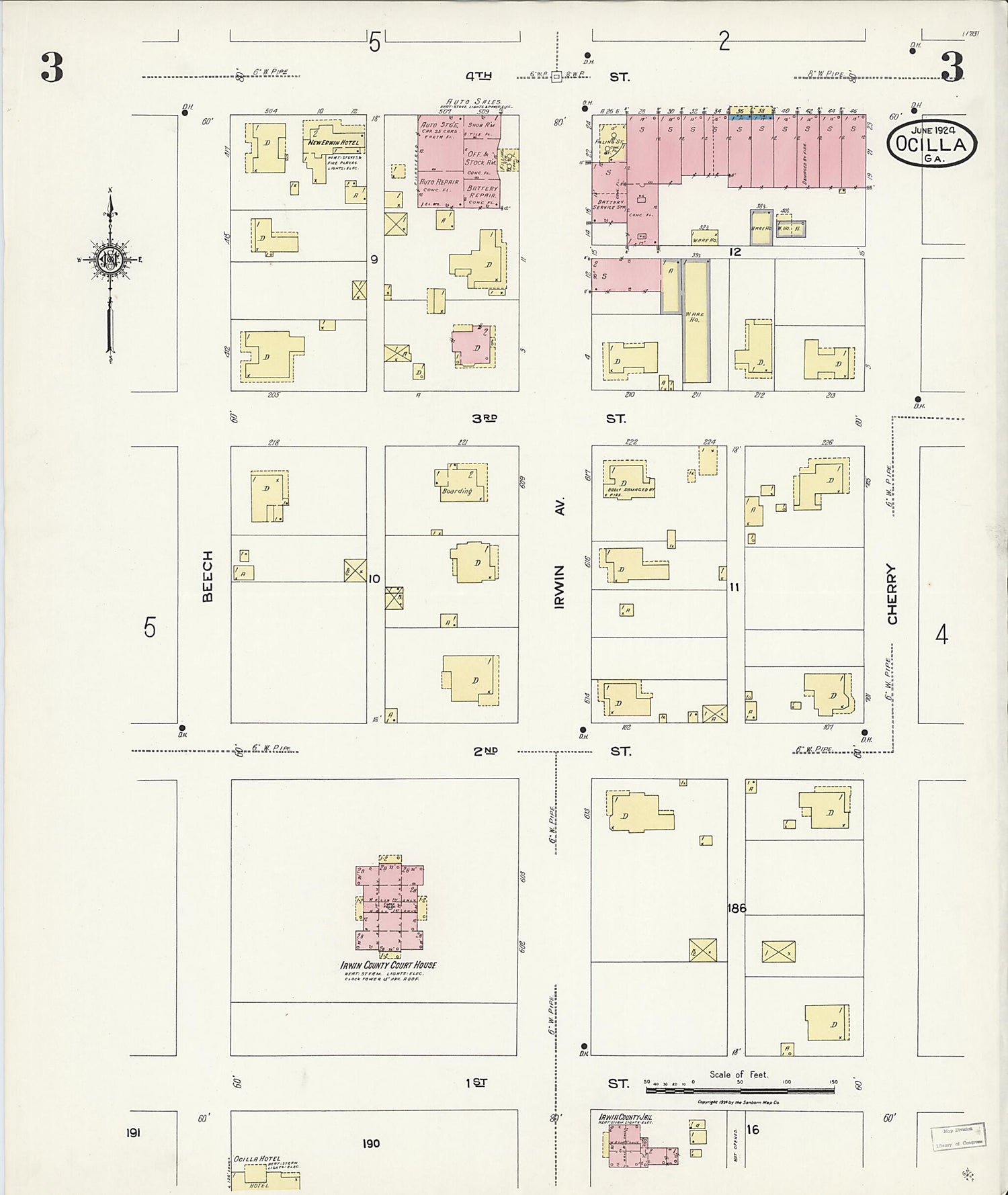 This old map of Ocilla, Irwin County, Georgia was created by Sanborn Map Company in 1924
