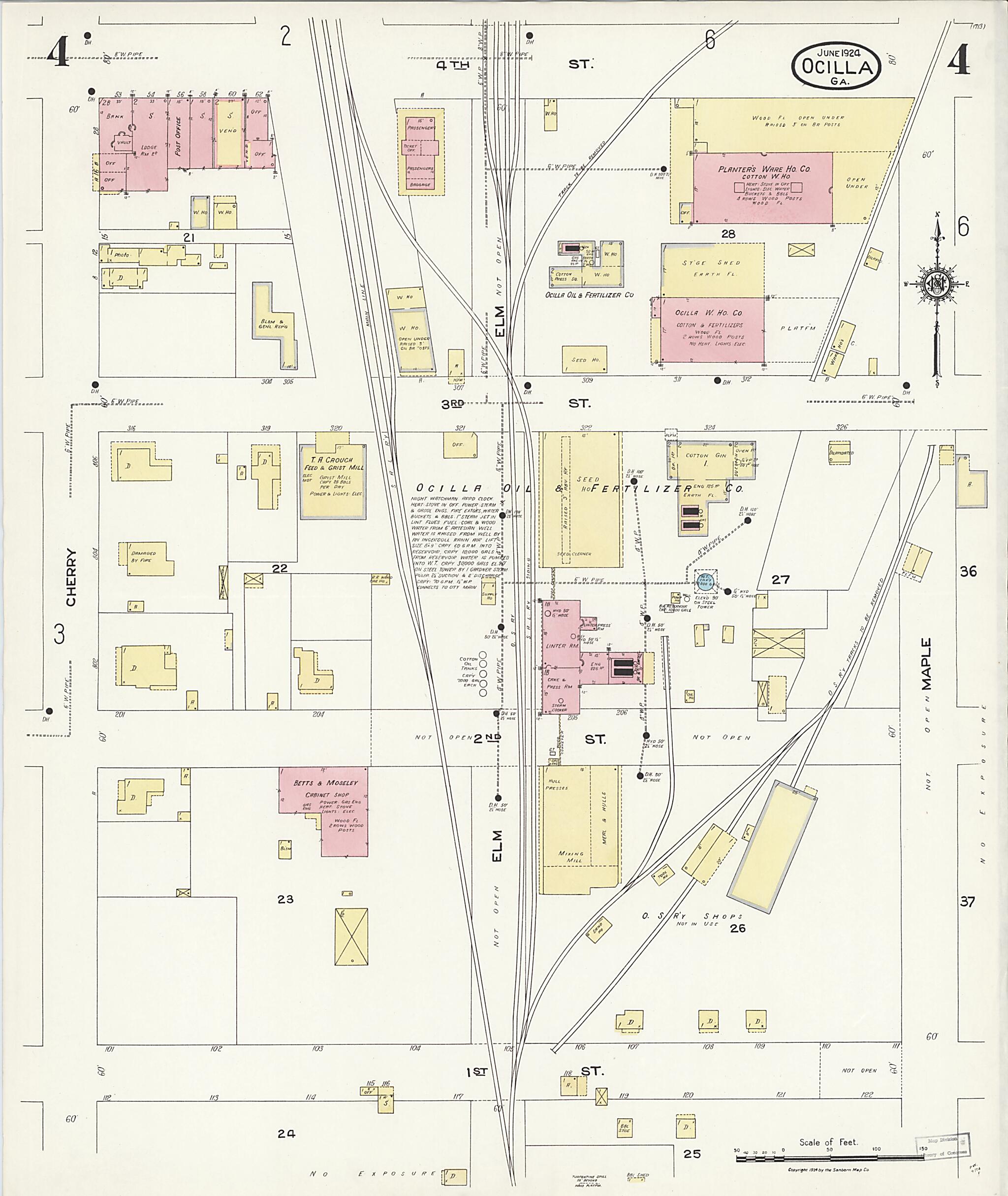This old map of Ocilla, Irwin County, Georgia was created by Sanborn Map Company in 1924