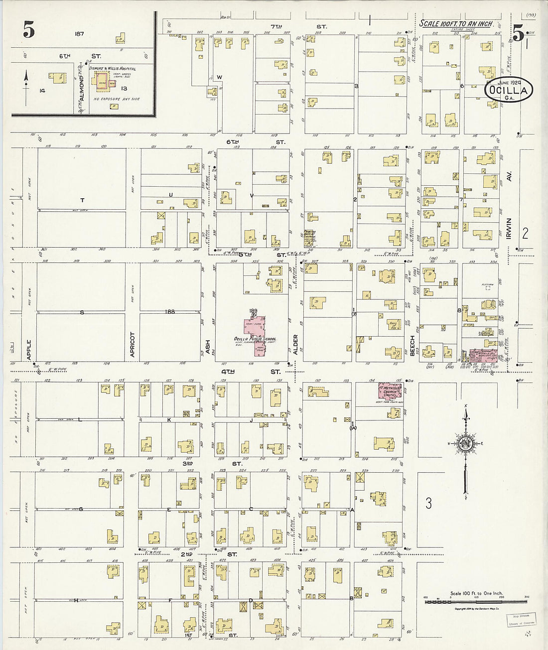 This old map of Ocilla, Irwin County, Georgia was created by Sanborn Map Company in 1924