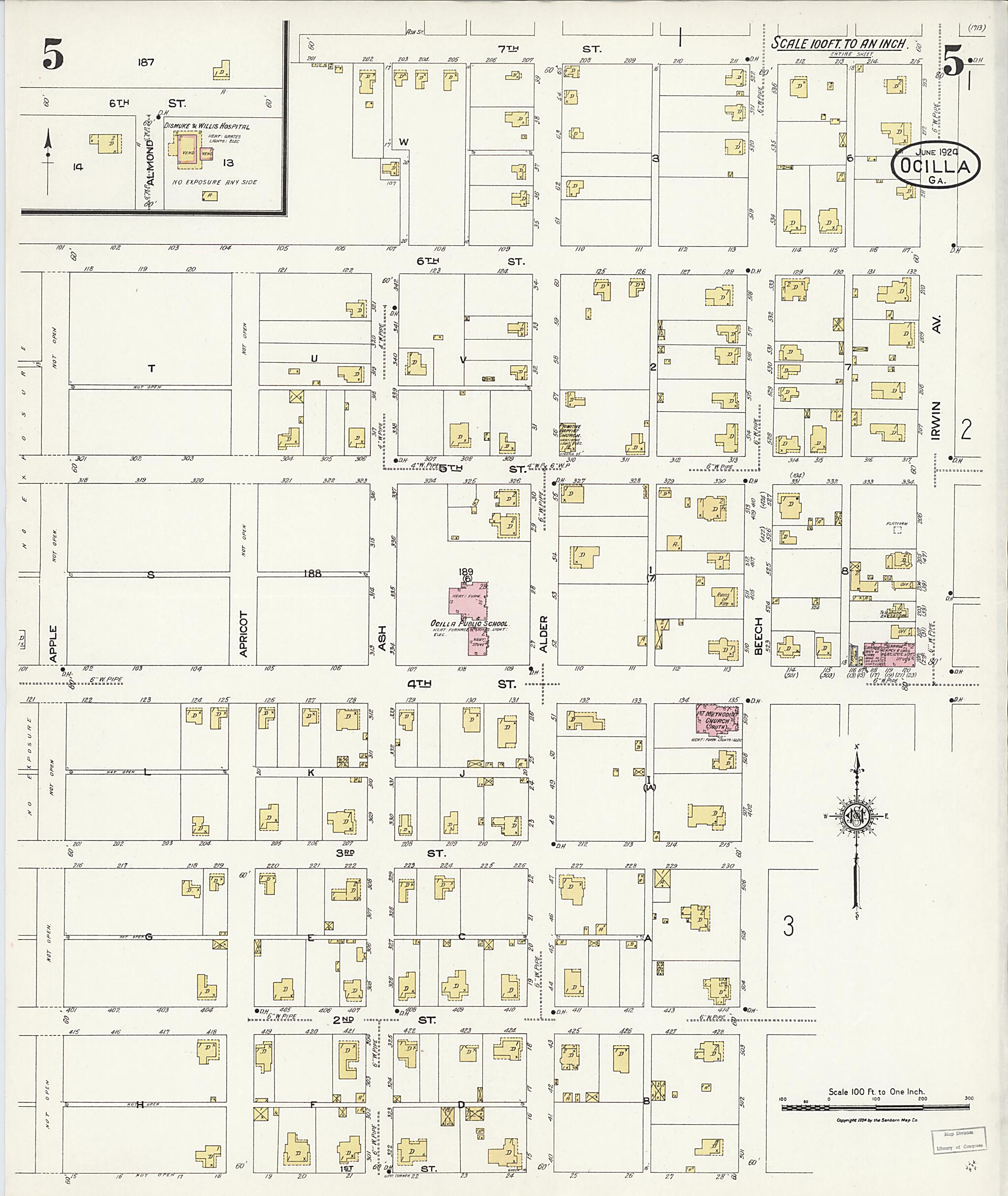 This old map of Ocilla, Irwin County, Georgia was created by Sanborn Map Company in 1924
