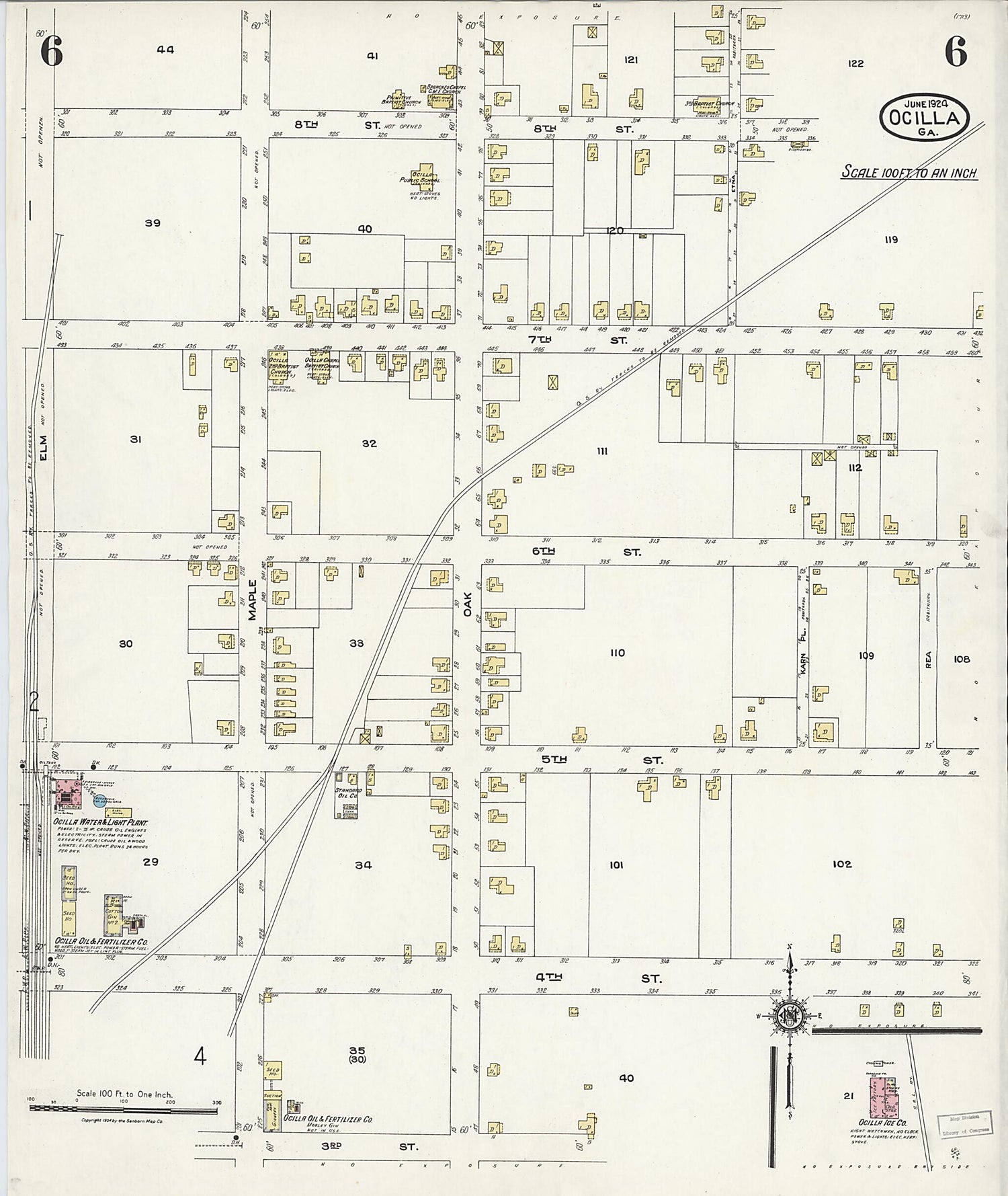 This old map of Ocilla, Irwin County, Georgia was created by Sanborn Map Company in 1924