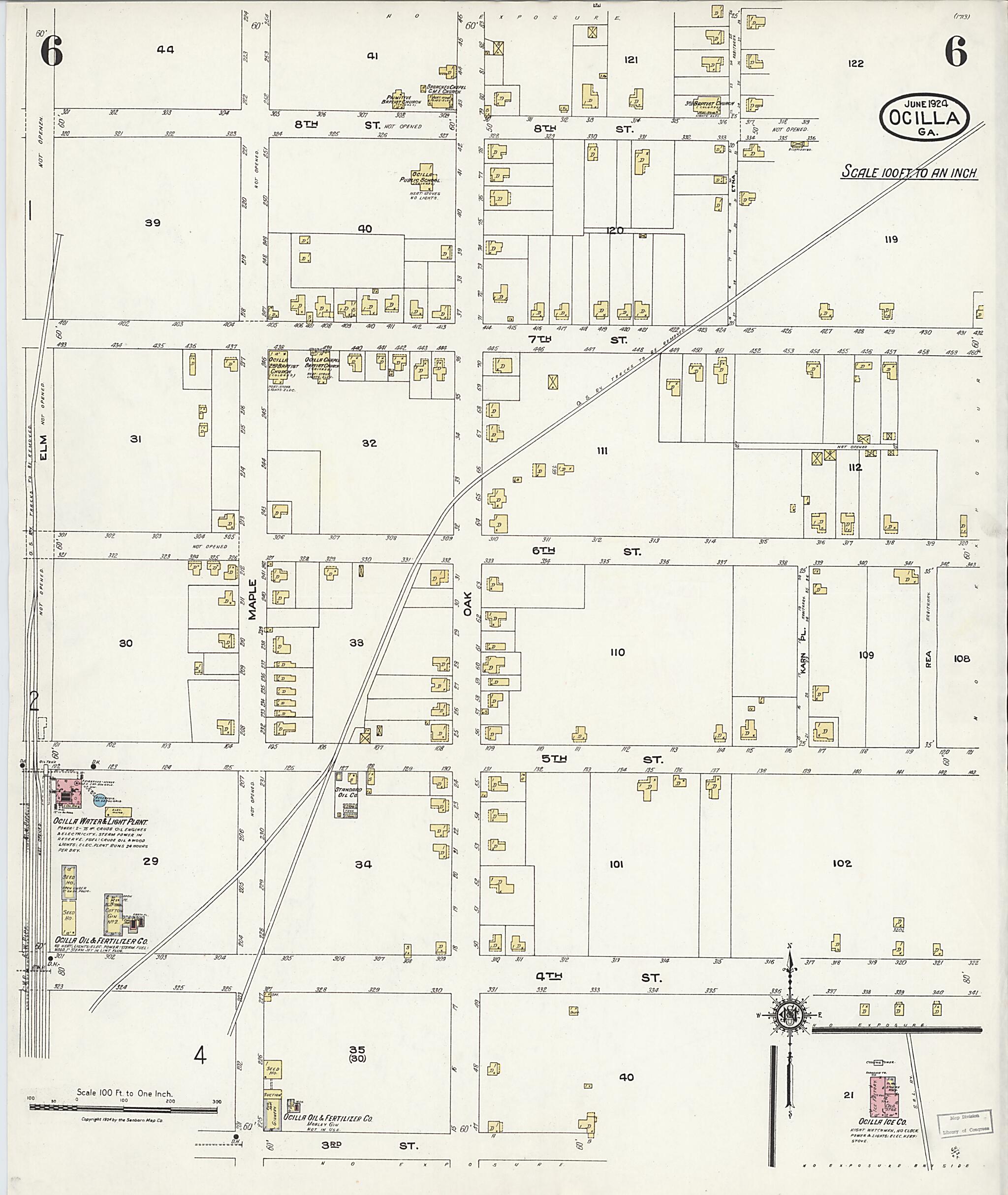 This old map of Ocilla, Irwin County, Georgia was created by Sanborn Map Company in 1924