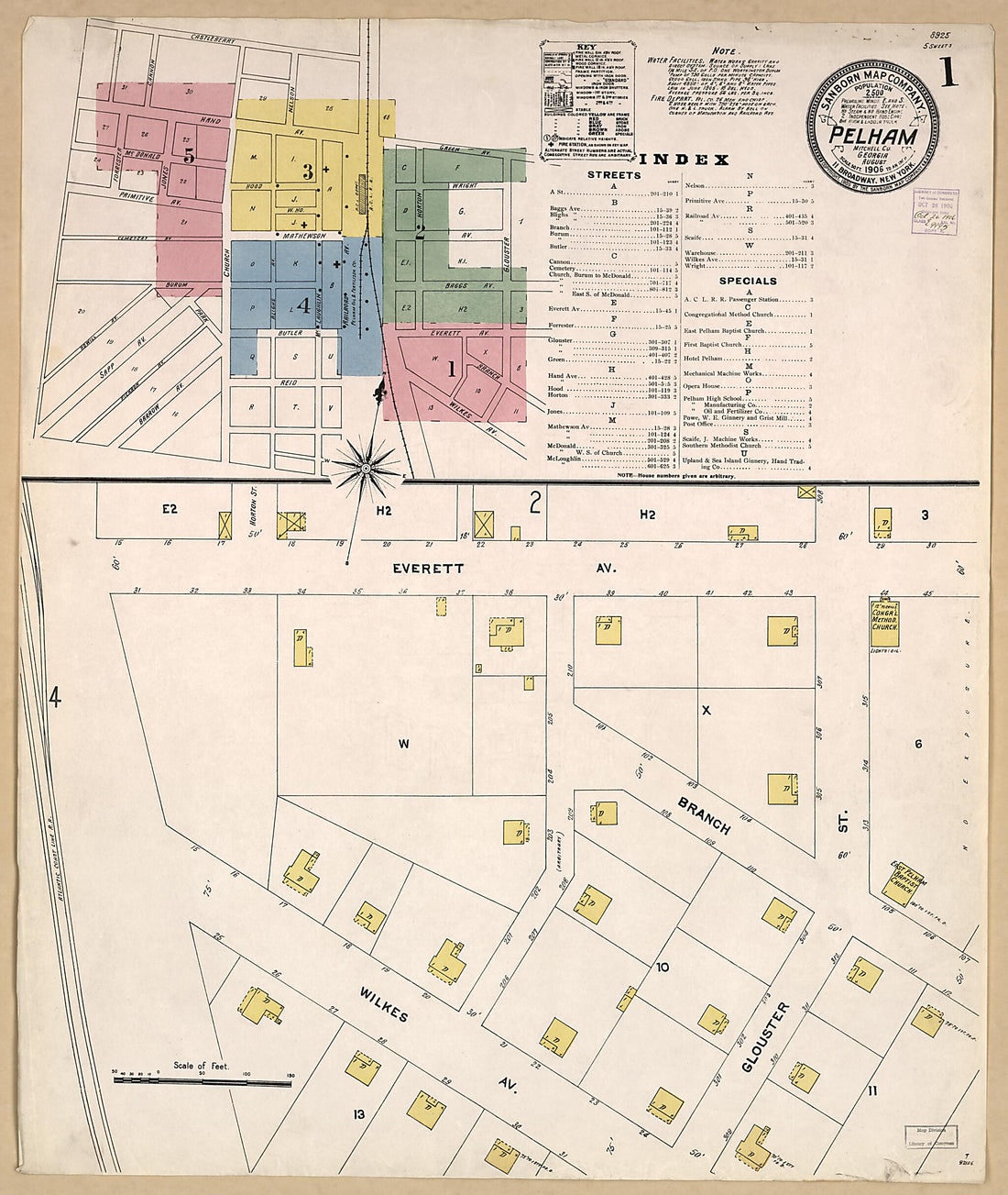 This old map of Pelham, Mitchell County, Georgia was created by Sanborn Map Company in 1906
