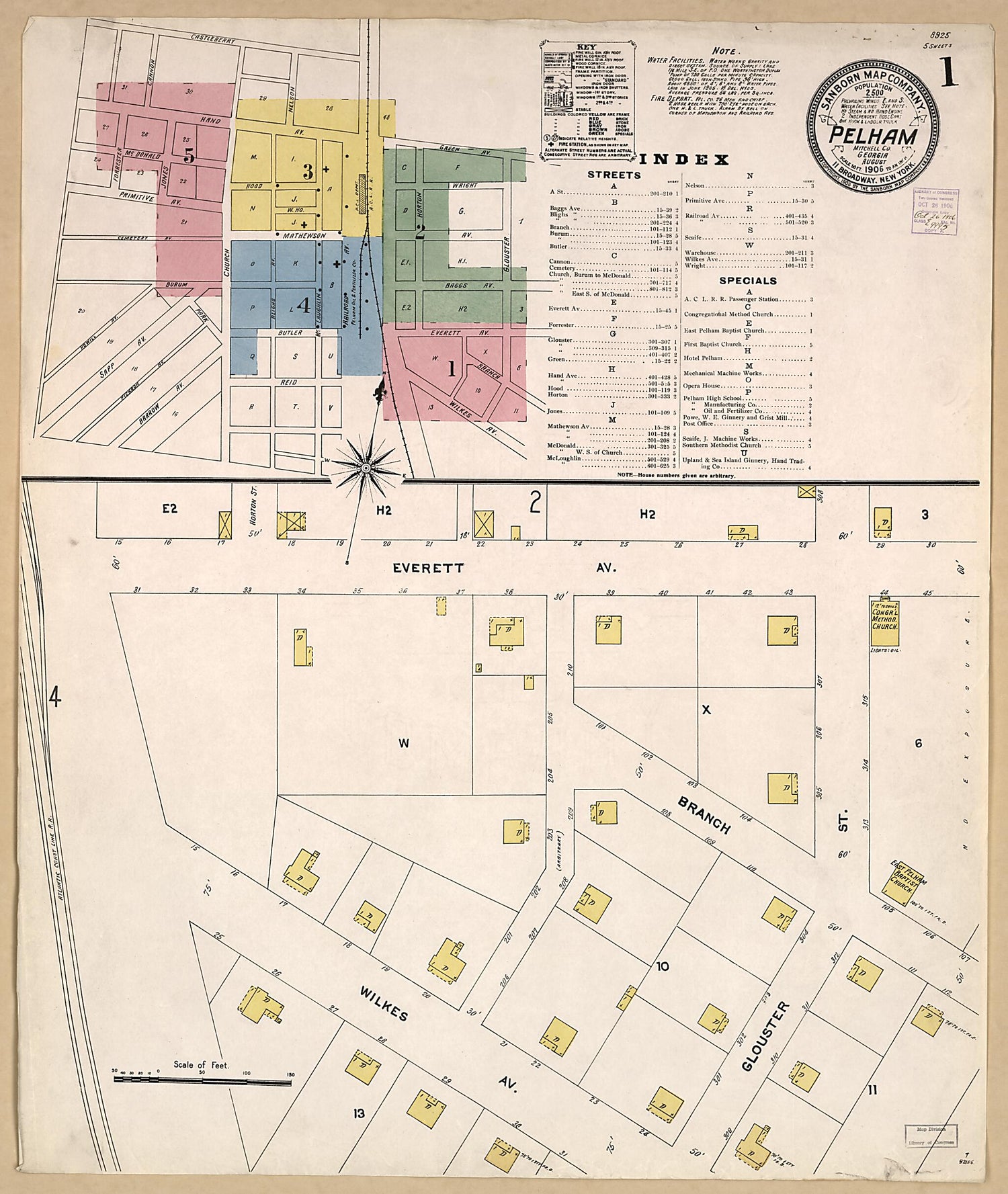 This old map of Pelham, Mitchell County, Georgia was created by Sanborn Map Company in 1906
