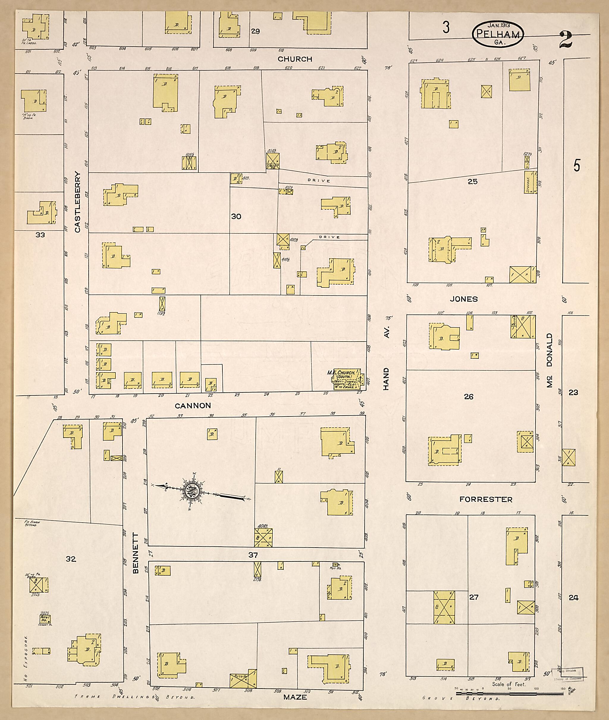 This old map of Pelham, Mitchell County, Georgia was created by Sanborn Map Company in 1913