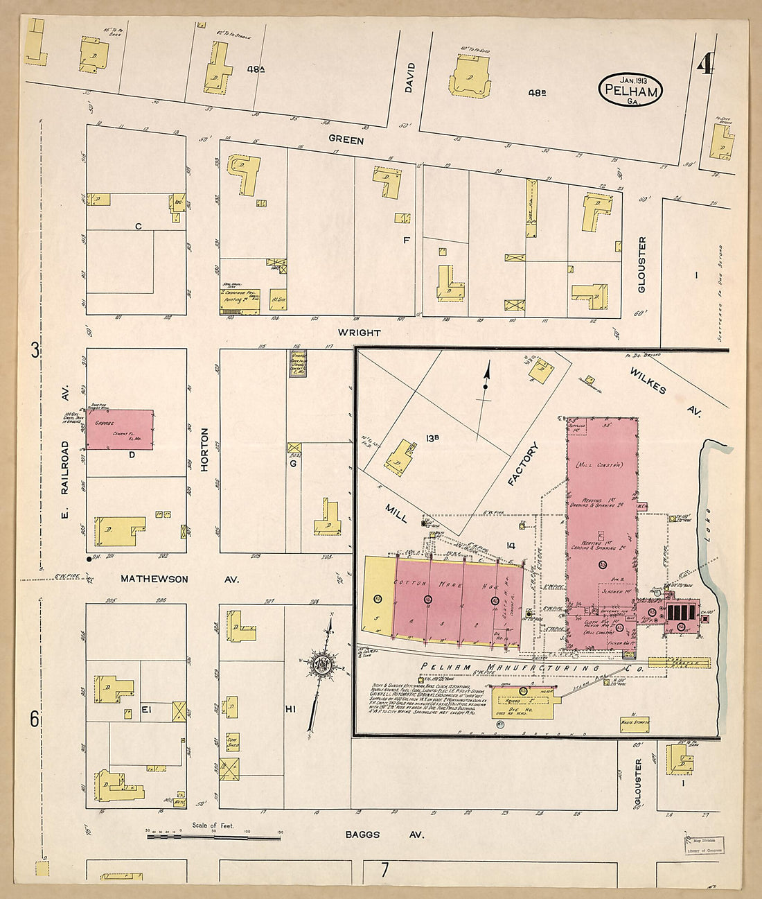 This old map of Pelham, Mitchell County, Georgia was created by Sanborn Map Company in 1913