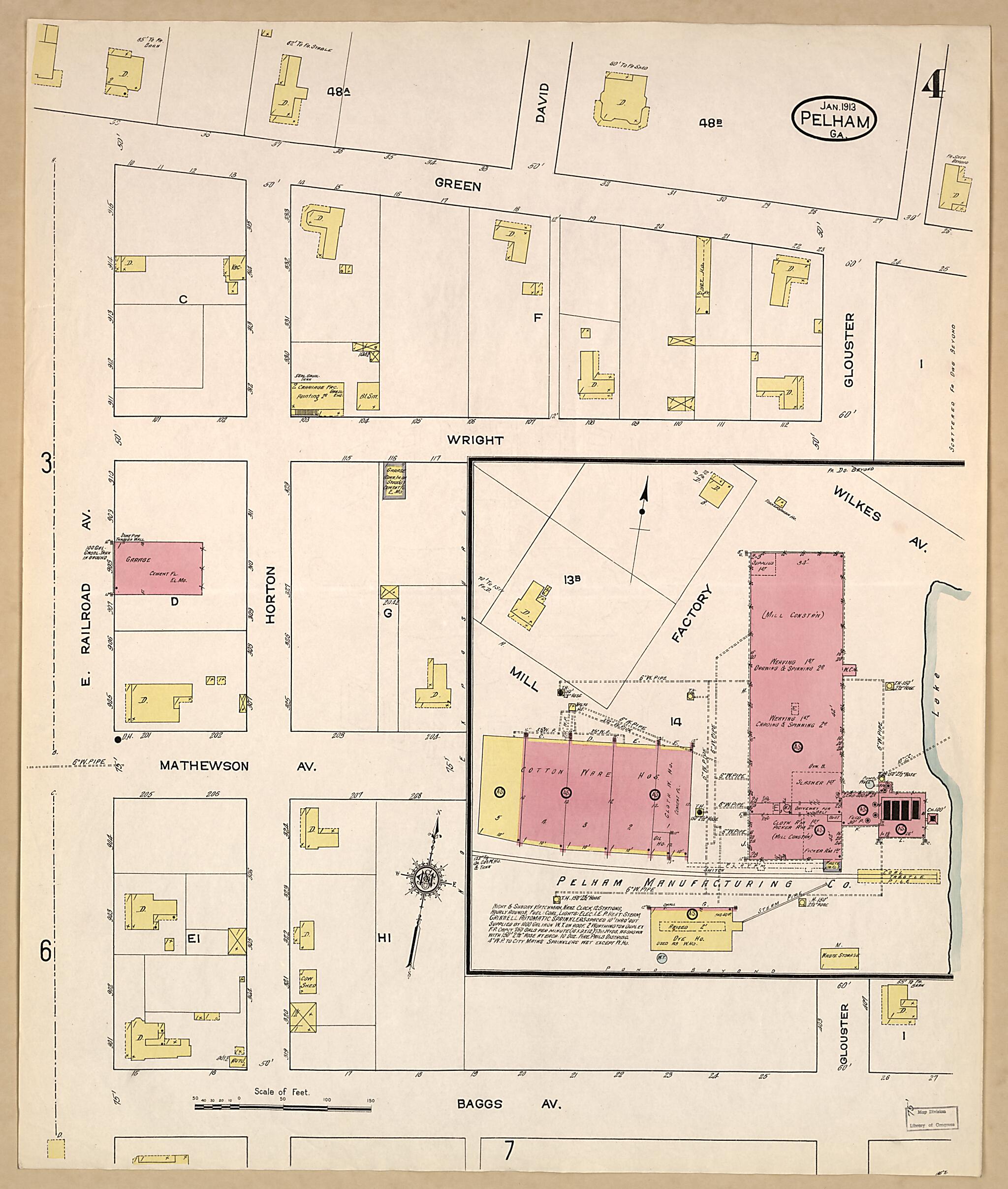 This old map of Pelham, Mitchell County, Georgia was created by Sanborn Map Company in 1913