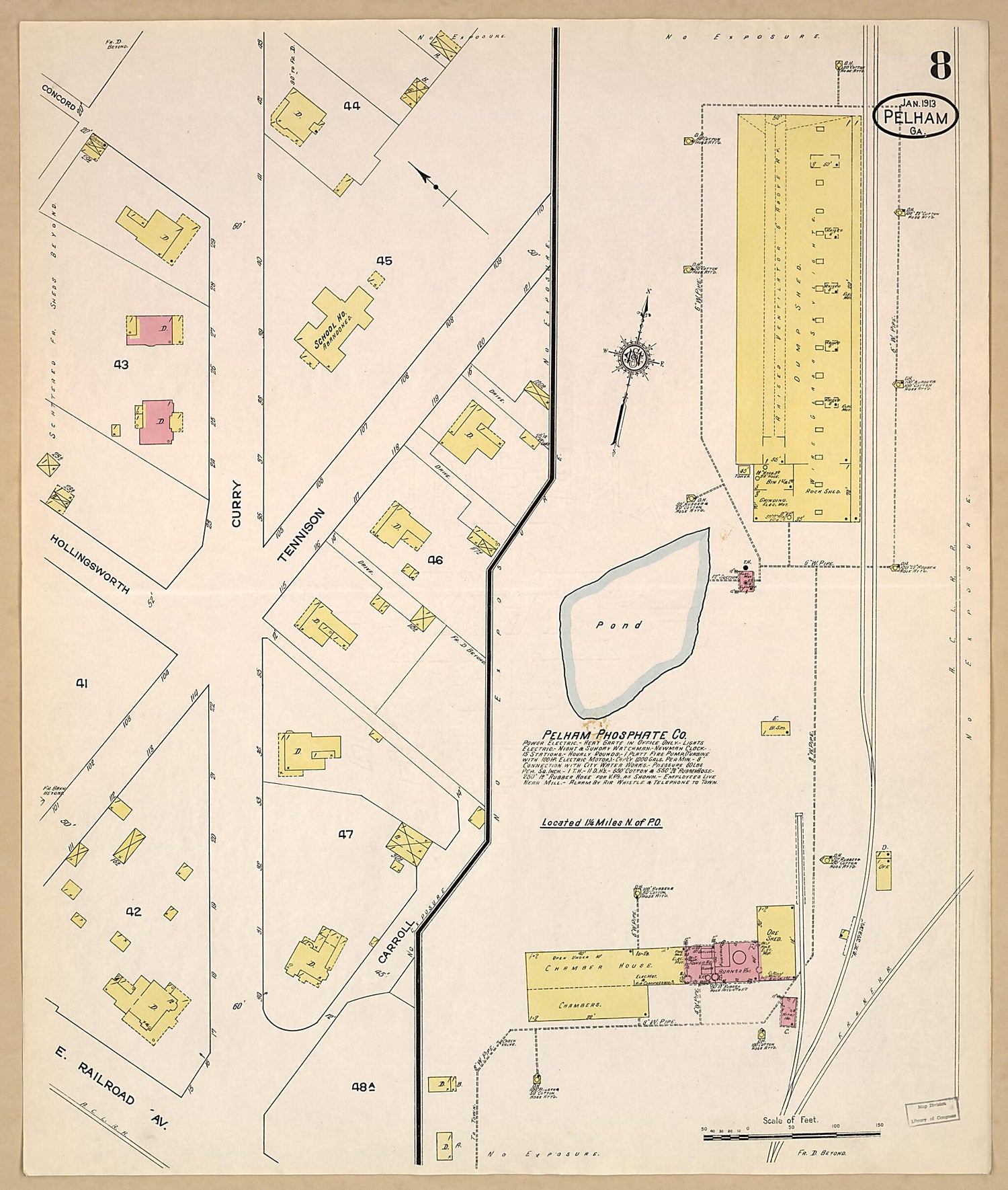 This old map of Pelham, Mitchell County, Georgia was created by Sanborn Map Company in 1913