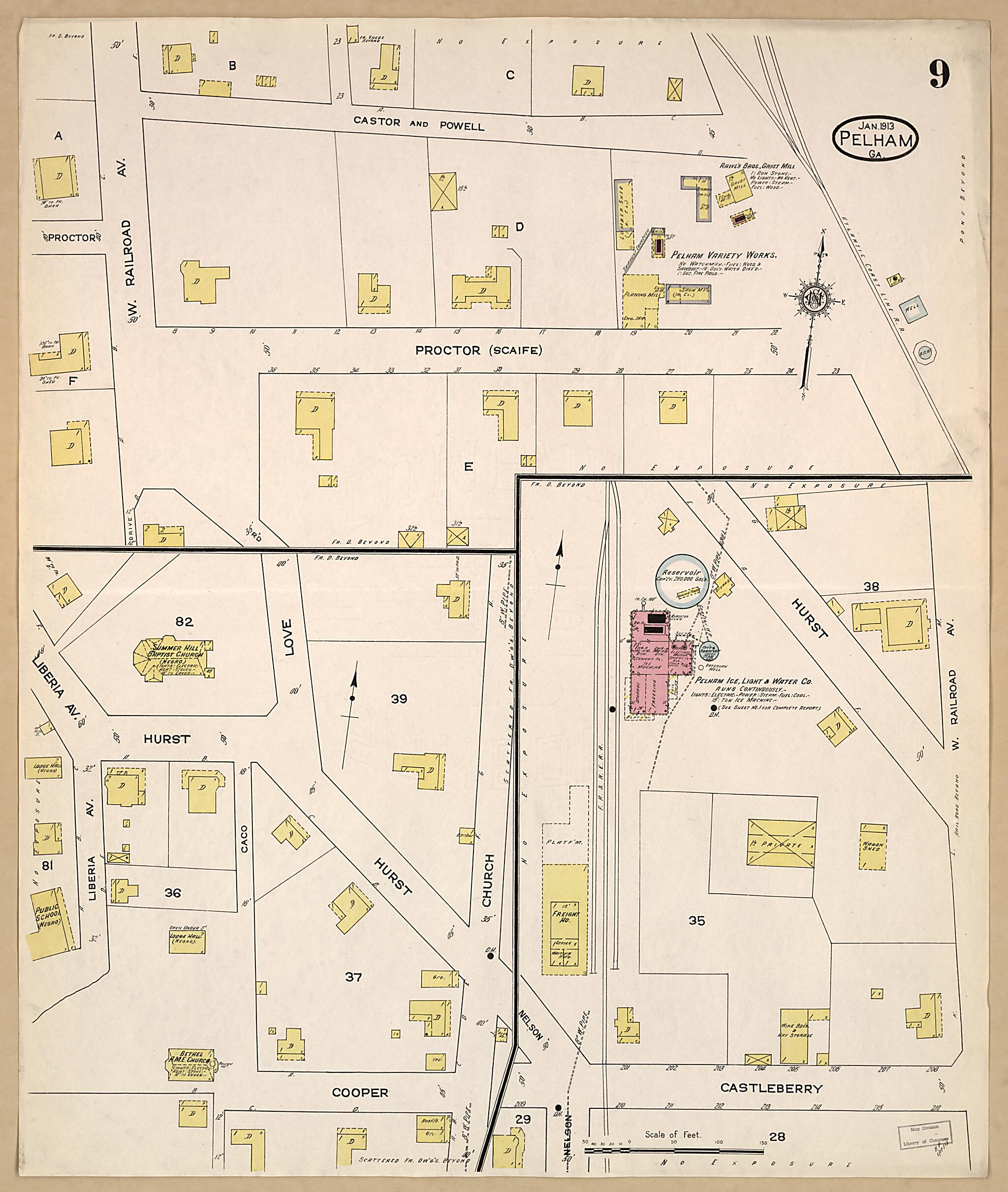 This old map of Pelham, Mitchell County, Georgia was created by Sanborn Map Company in 1913