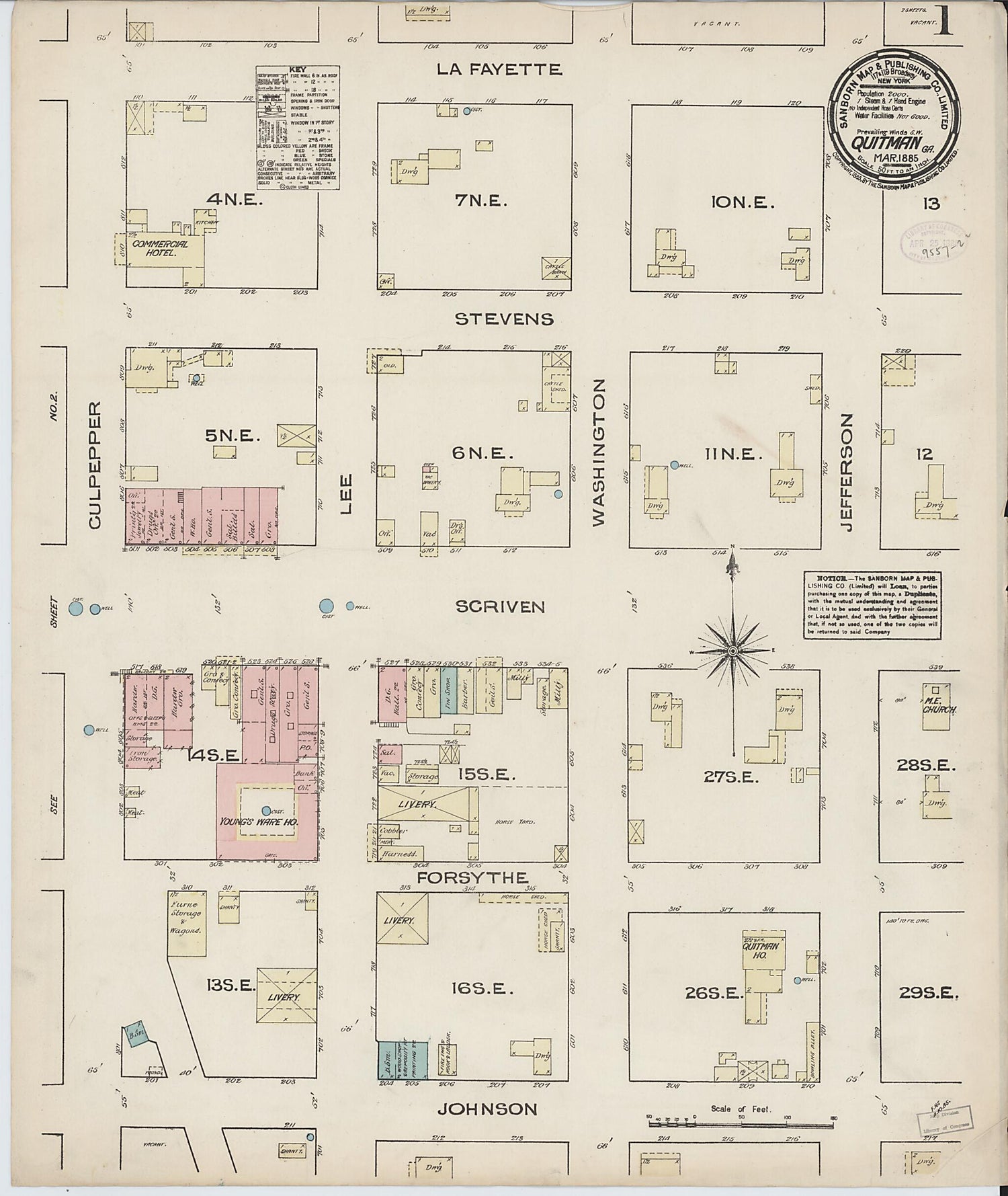 This old map of Quitman, Brooks County, Georgia was created by Sanborn Map Company in 1885