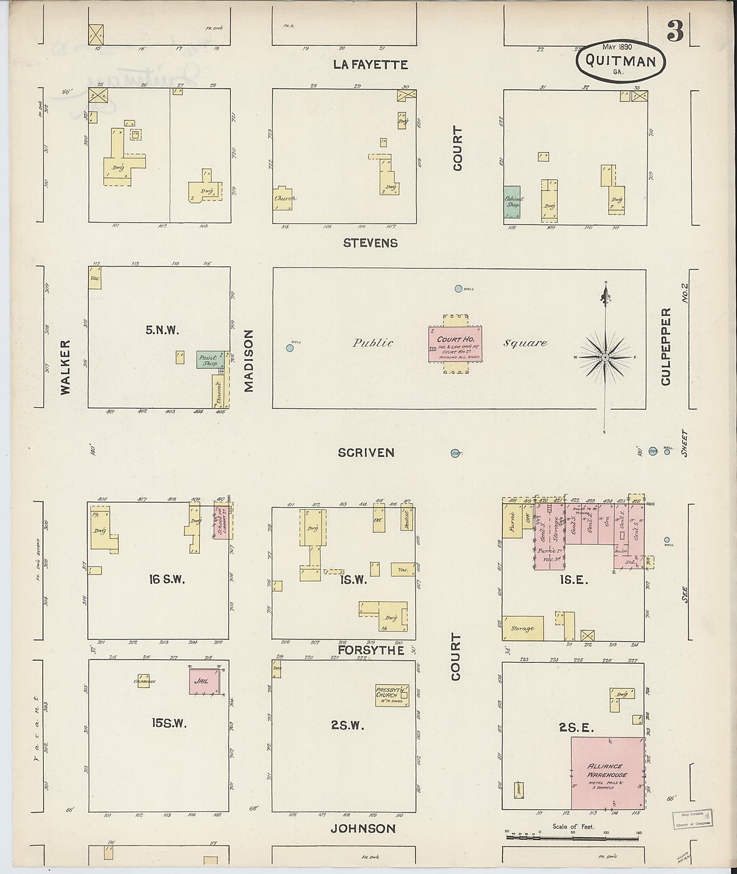 This old map of Quitman, Brooks County, Georgia was created by Sanborn Map Company in 1890