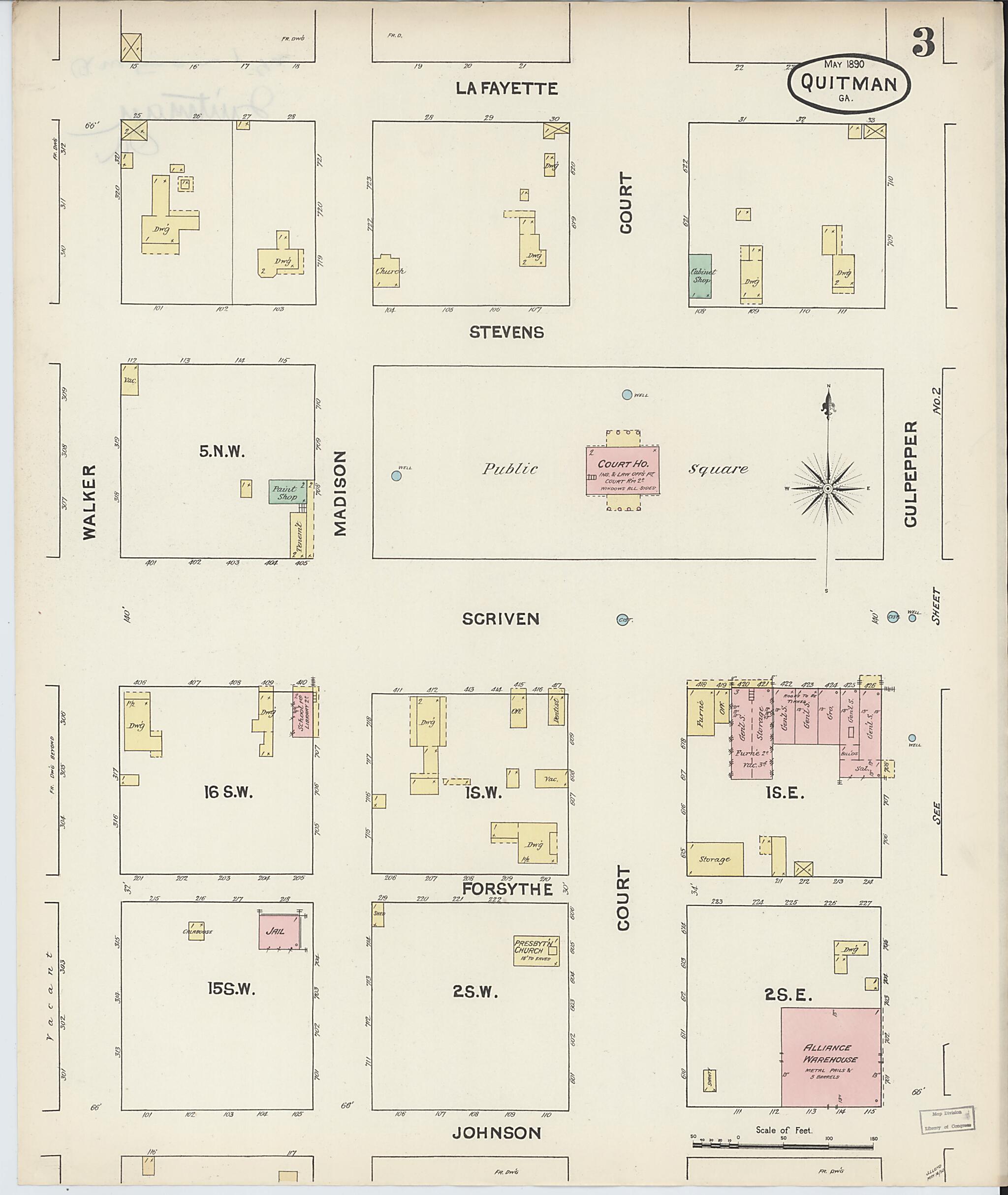 This old map of Quitman, Brooks County, Georgia was created by Sanborn Map Company in 1890