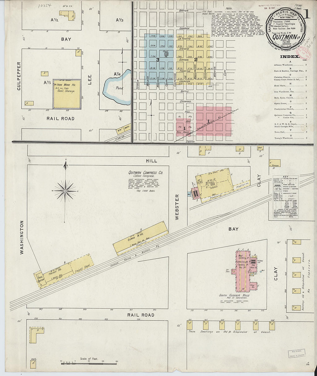This old map of Quitman, Brooks County, Georgia was created by Sanborn Map Company in 1895