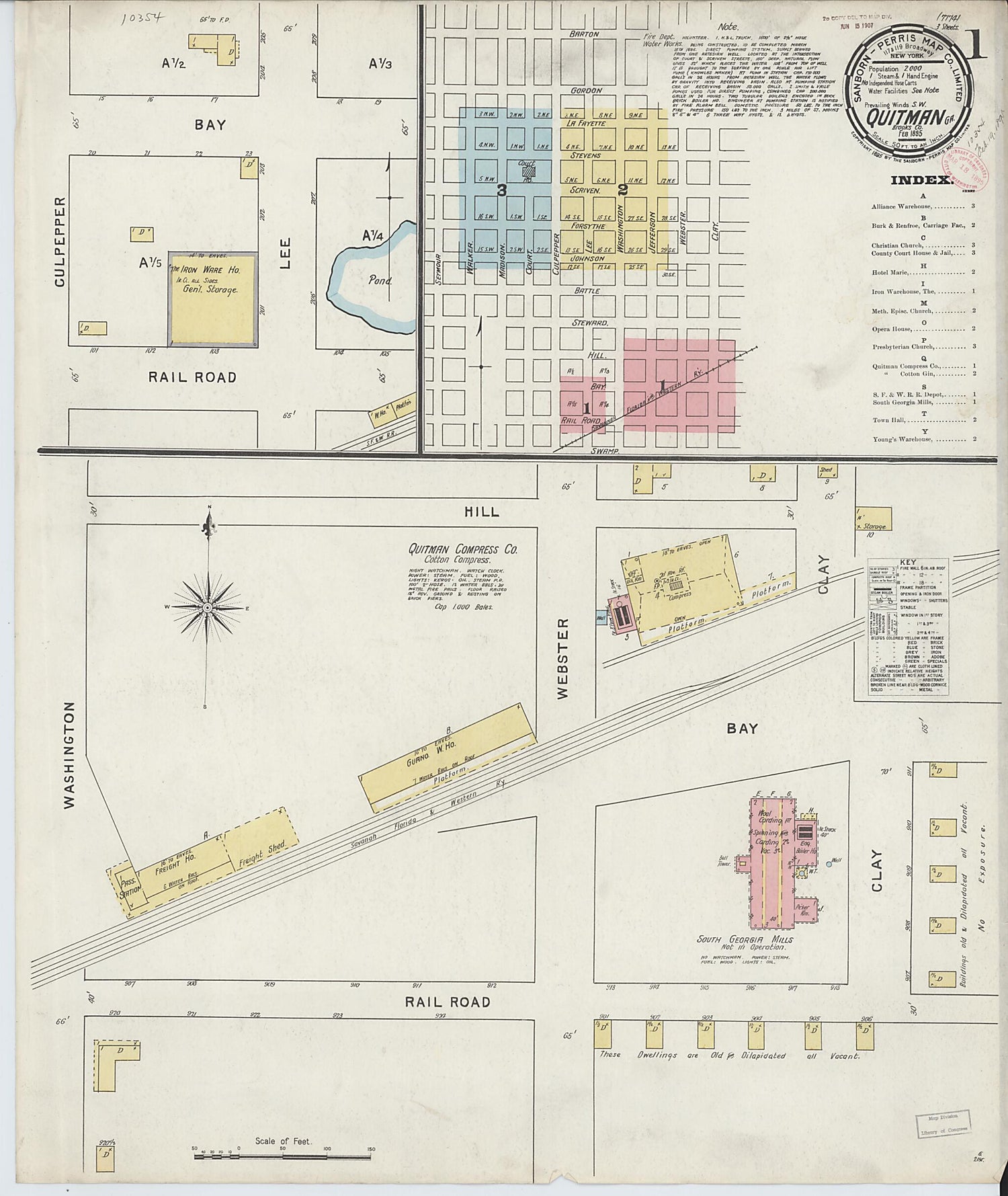 This old map of Quitman, Brooks County, Georgia was created by Sanborn Map Company in 1895