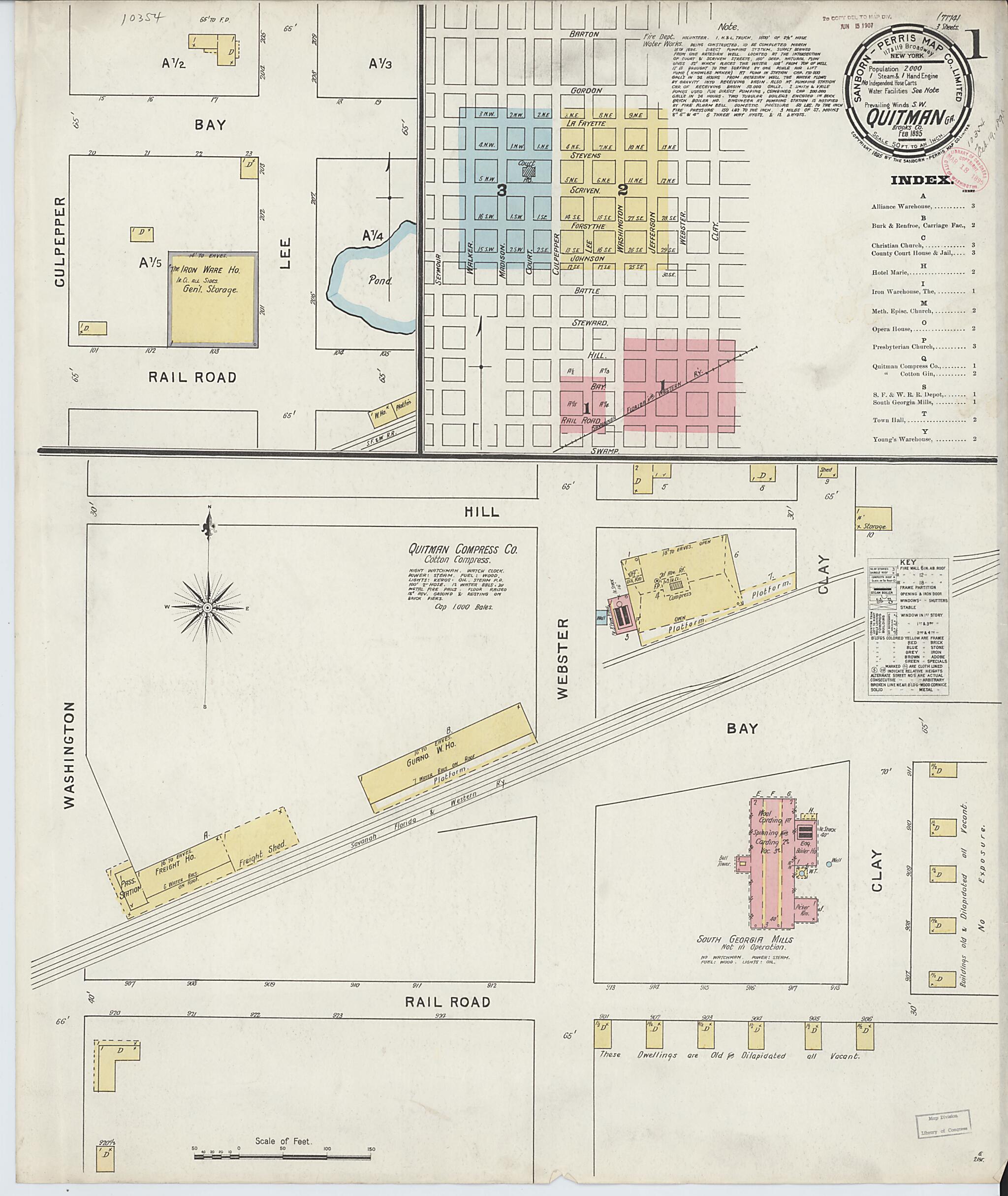 This old map of Quitman, Brooks County, Georgia was created by Sanborn Map Company in 1895