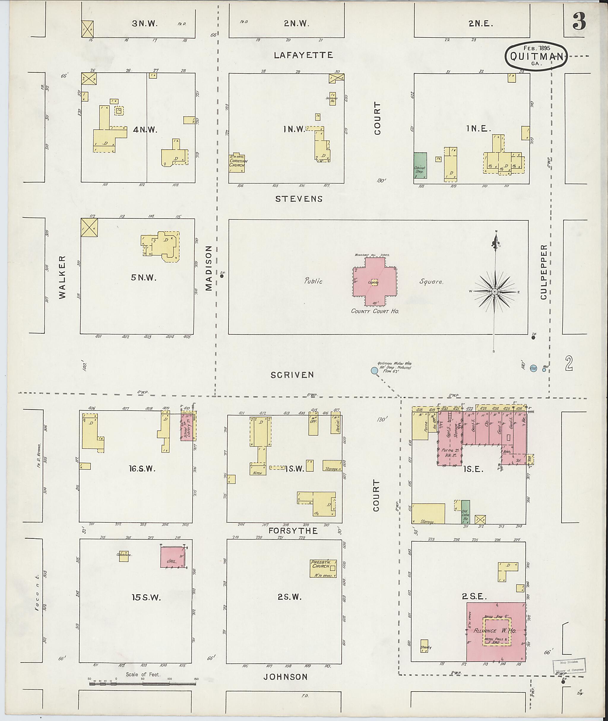 This old map of Quitman, Brooks County, Georgia was created by Sanborn Map Company in 1895