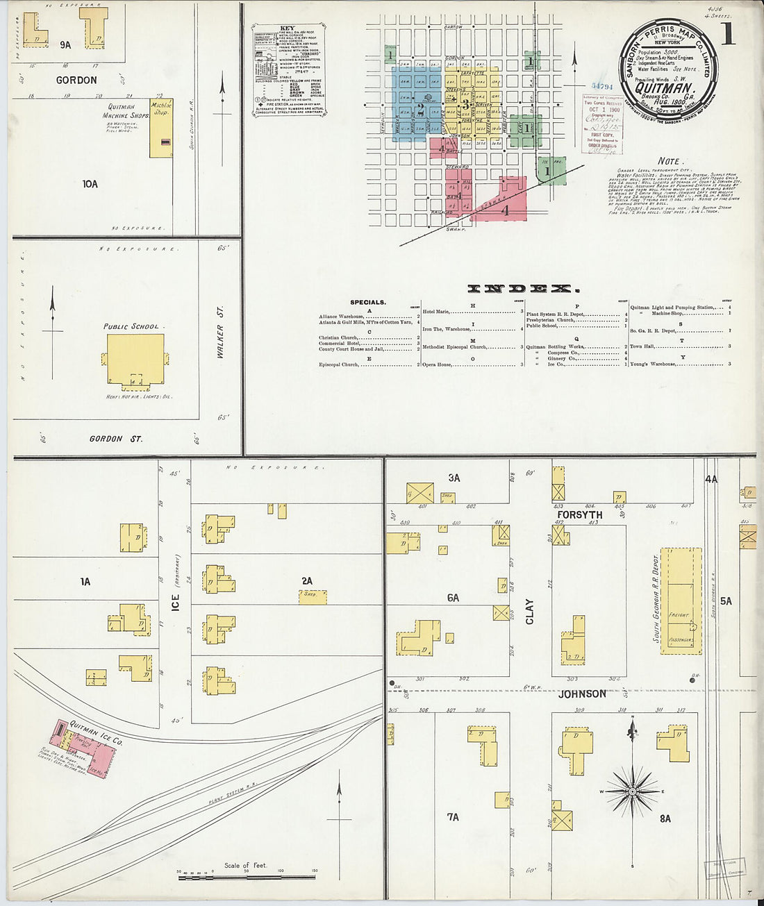 This old map of Quitman, Brooks County, Georgia was created by Sanborn Map Company in 1900