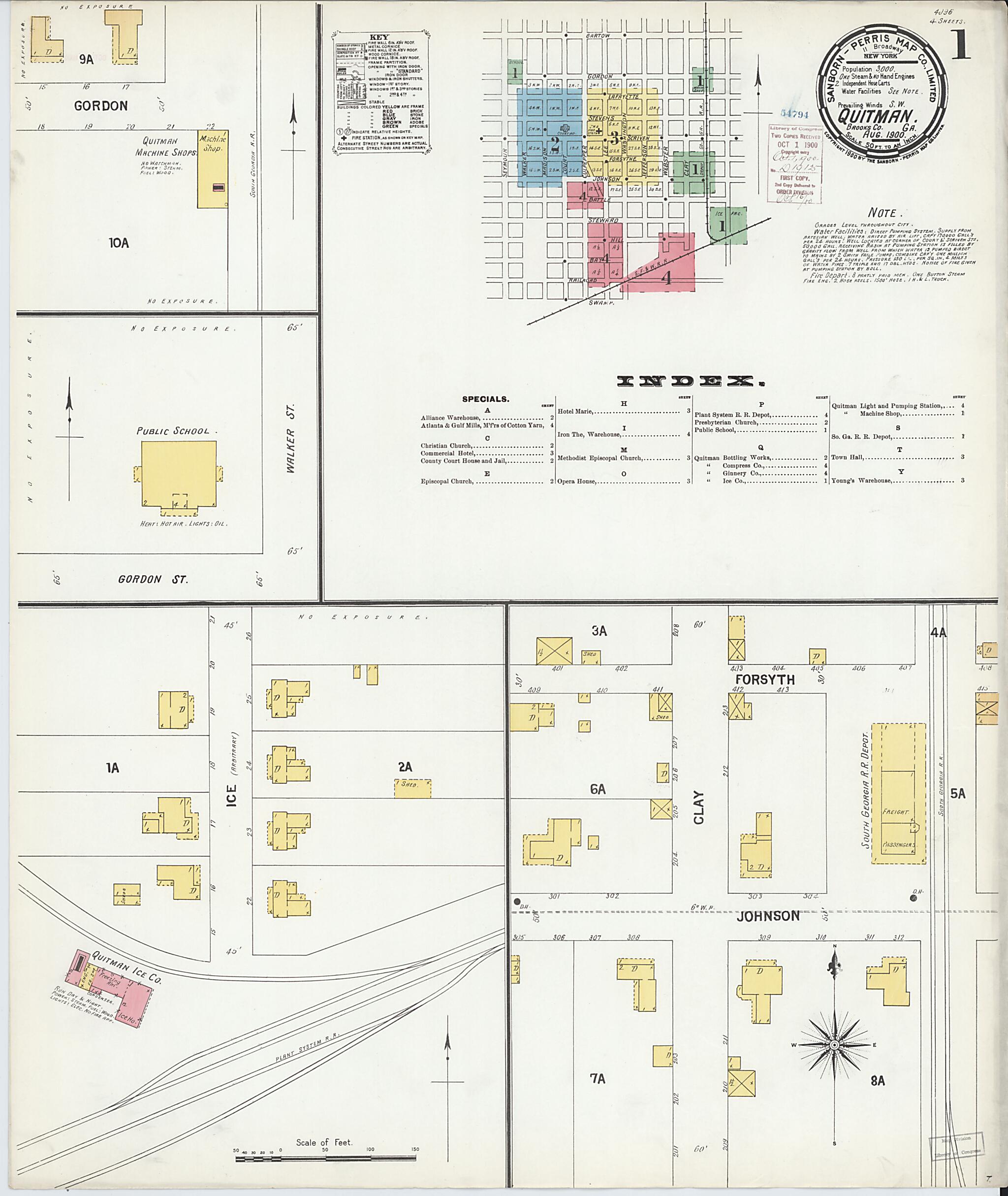 This old map of Quitman, Brooks County, Georgia was created by Sanborn Map Company in 1900