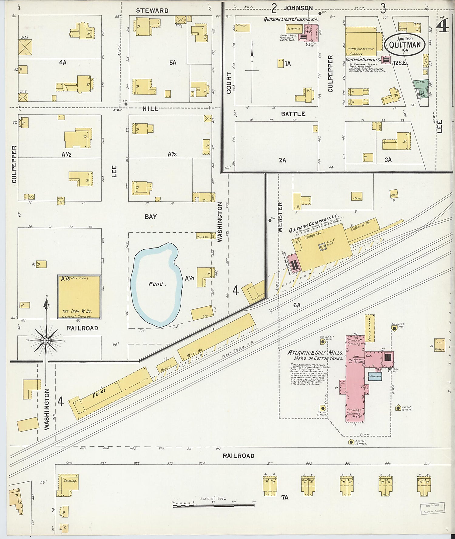 This old map of Quitman, Brooks County, Georgia was created by Sanborn Map Company in 1900